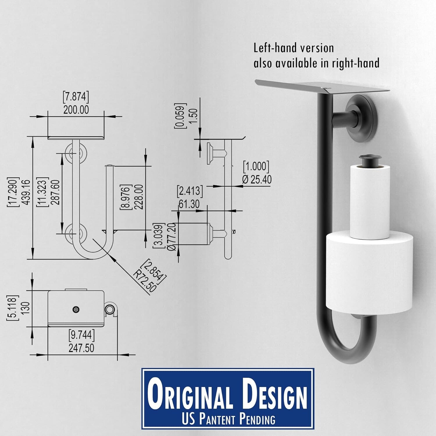 3-in-1 Stainless Steel Double Toilet Paper Holder with Heavy Duty Grab Bar and T