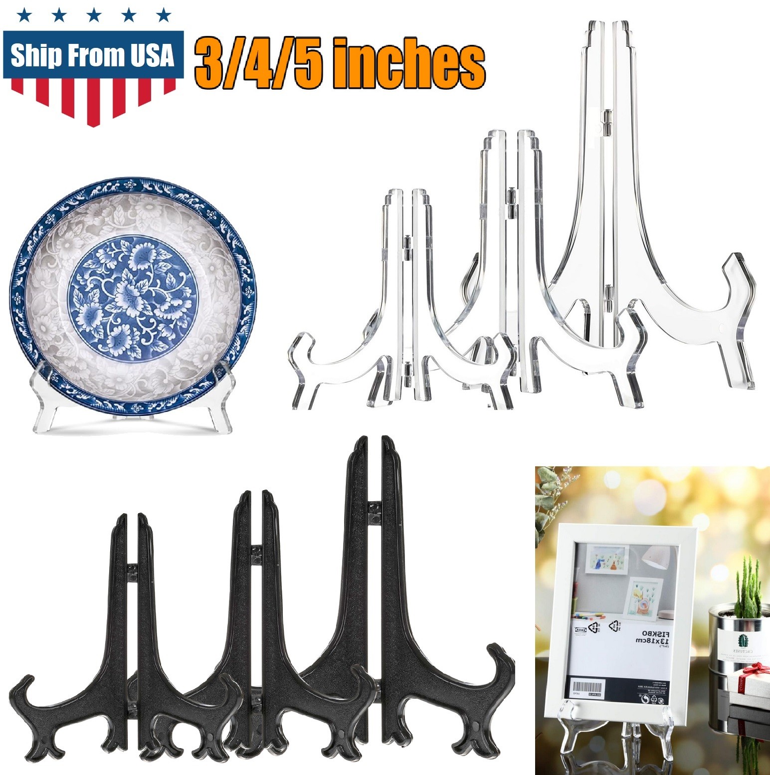 6× Acrylic Easel Stand Display Stand Plate Holder Display Photo 3'' 4" 5'' USA