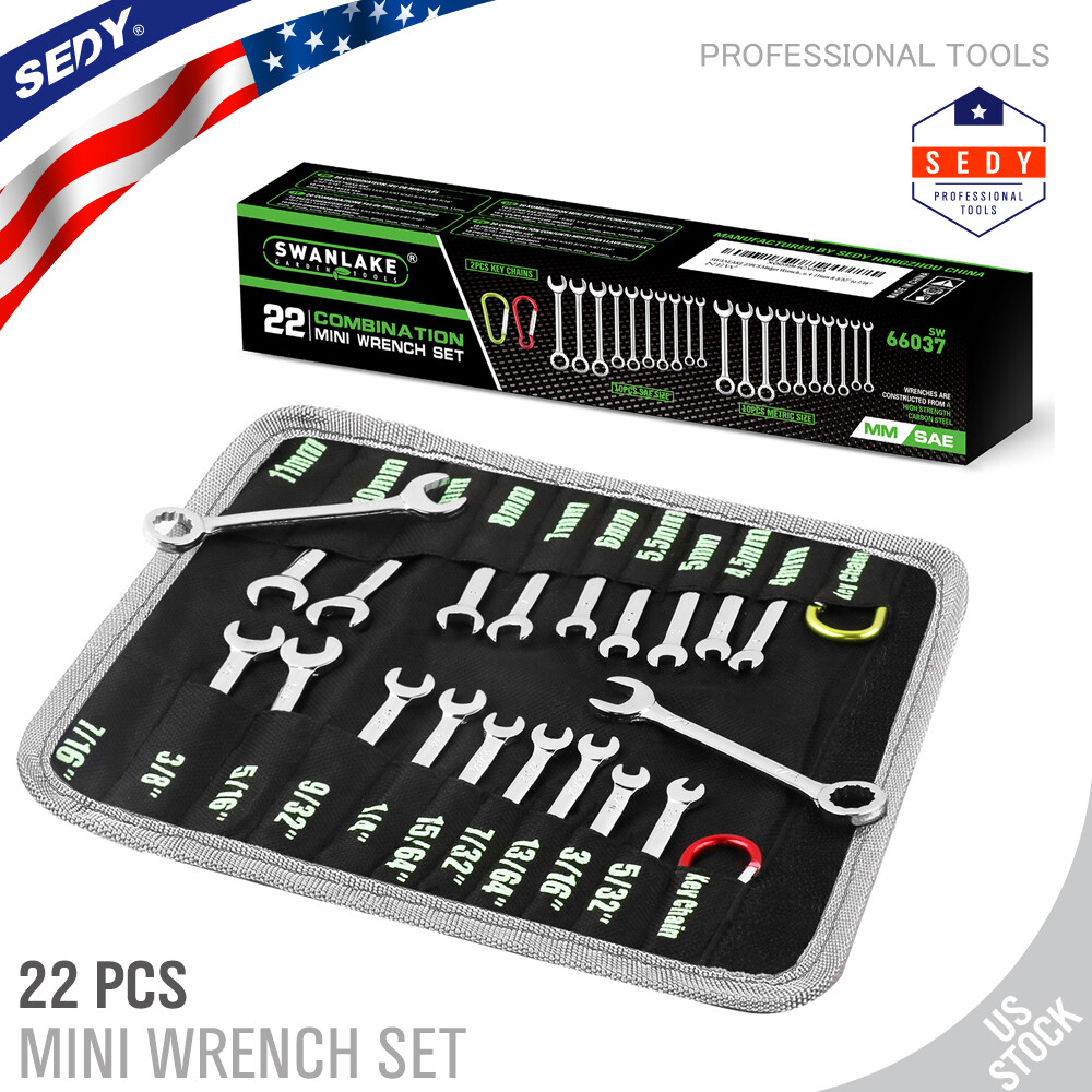 22 pc Mini Wrench Set Metric SAE Ignition Spanner Open End and Box End Standard
