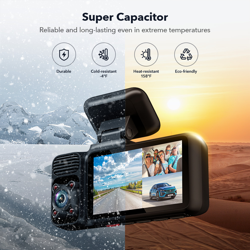 REDTIGER F17 3 Channel 4K Dash Cam,5G WiFi Front and Rear Inside,Hardwire kit