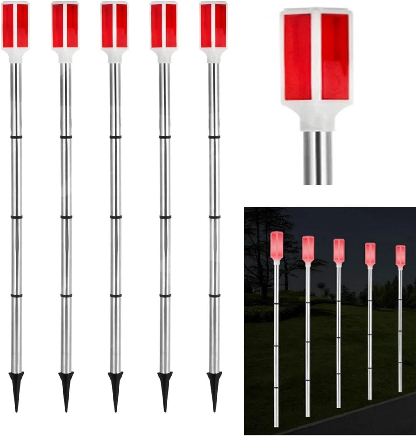 5 PCS Solar Driveway Markers, 37'' Solar Powered Driveway Warning Lights, Drivew