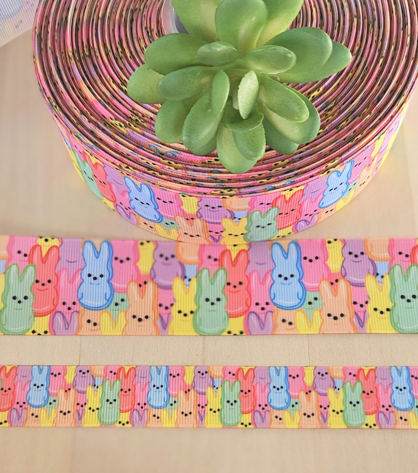 7/8 & 1.5" (1 YD) Peep Grosgrain Ribbon Easter Bunny Rabbit Hair Bow Ribbon