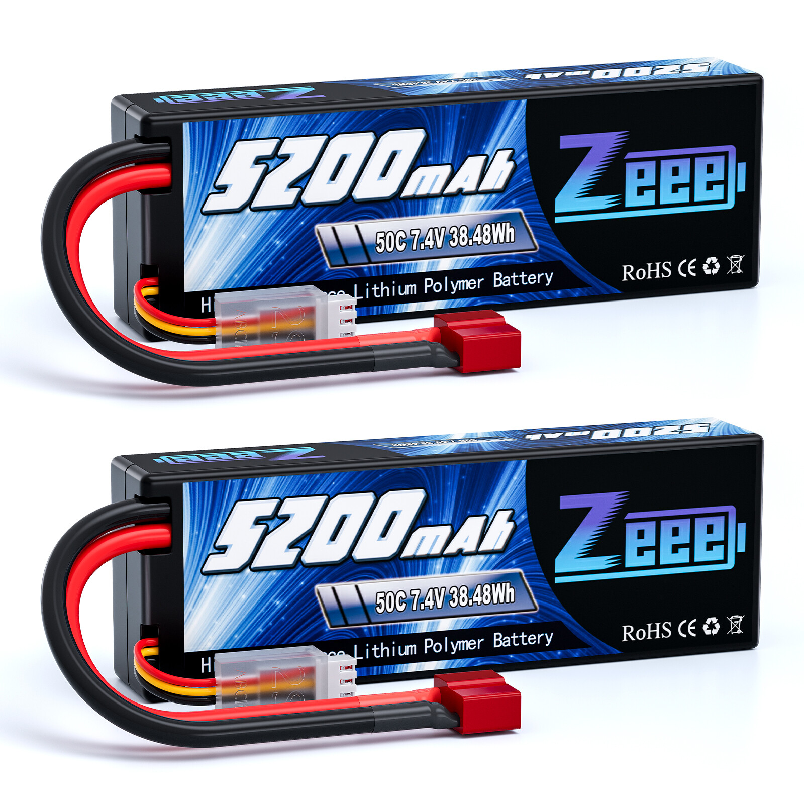 2xZeee 2S LiPo Battery 5200mAh 7.4V 50C Deans T for 1/8 1/10 RC Car Truck Truggy