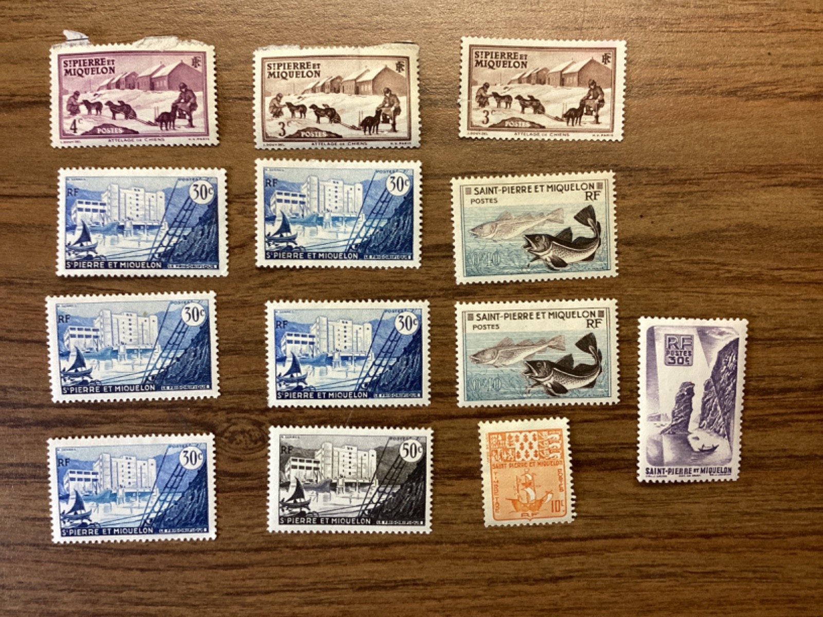 French Colonies Stamps French St. Pierre & Miquelon Early- 1950s lot of 13 MH OG