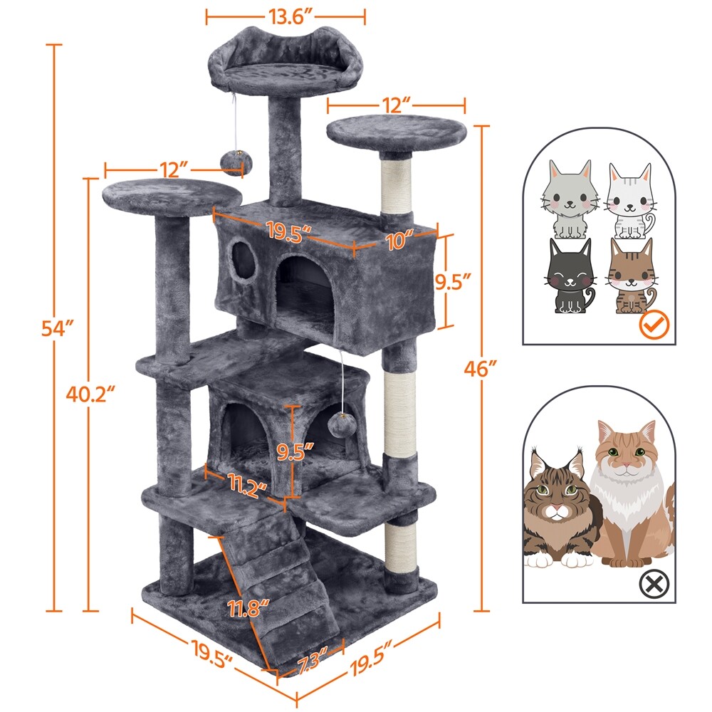 54in Cat Tree Tower Condo with Scratching Post for Kittens Pet House Furniture