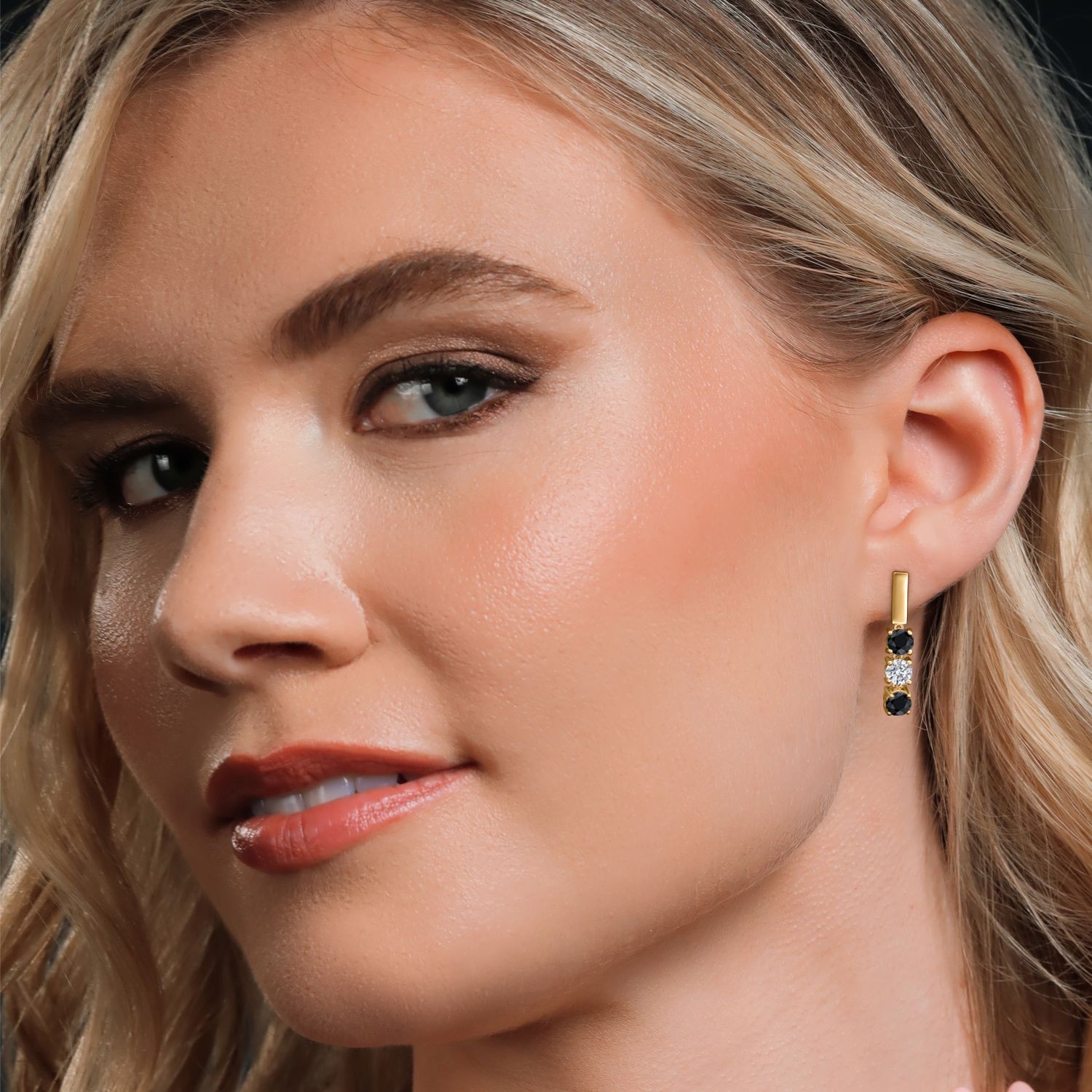 1.88 Ct Black Sapphire G/H Lab Grown Diamond 18K Yellow Gold Plated Silver