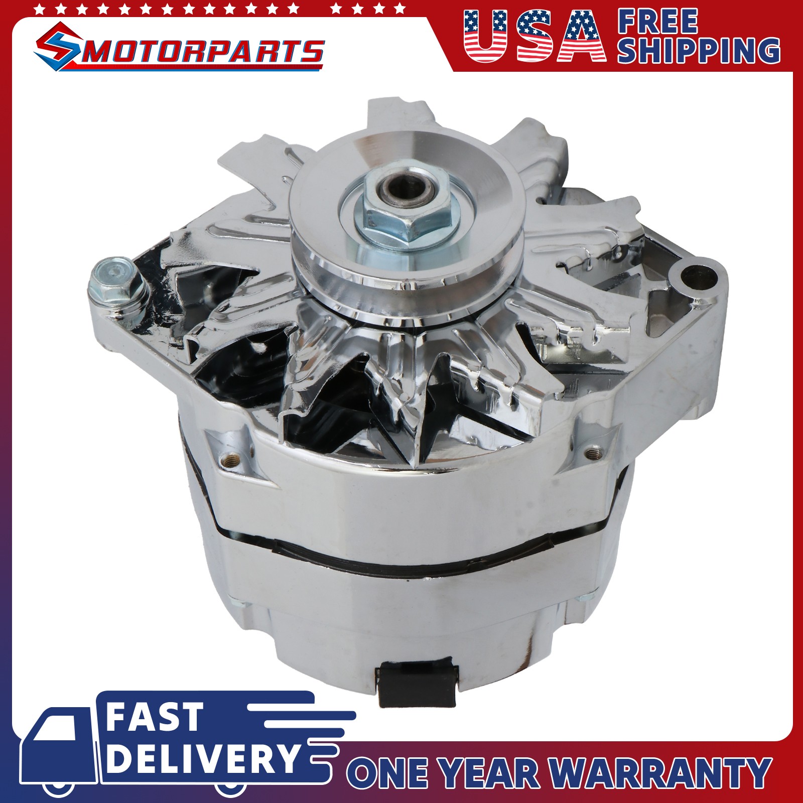 Alternator Fit 110Amp Chrome 1 Wire Self Exciting Street Rod GM 305 350 BBC SBC