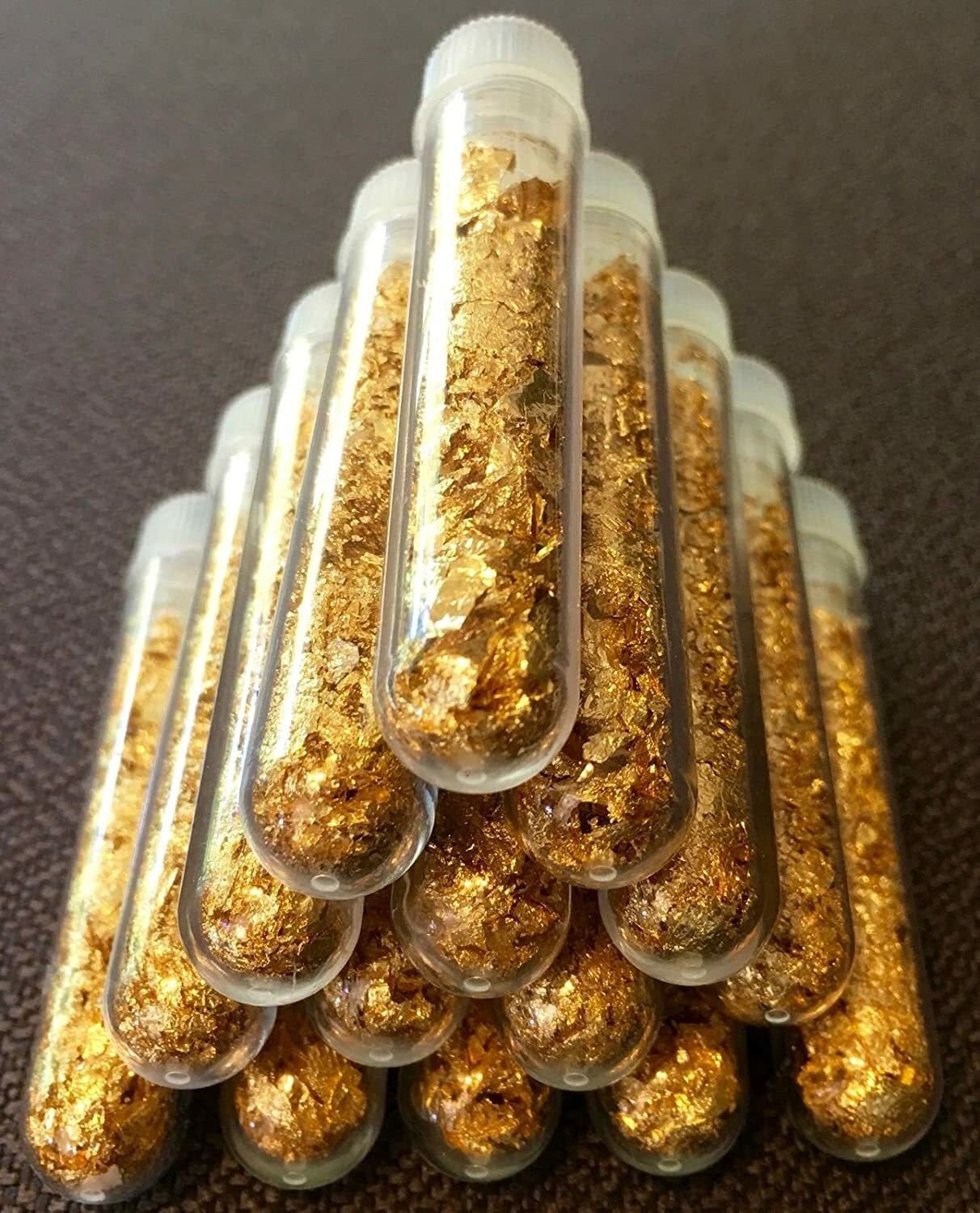 9  Large 3ml Bottles.. of Gold Leaf Flakes ..3mil  Lowest price online !!