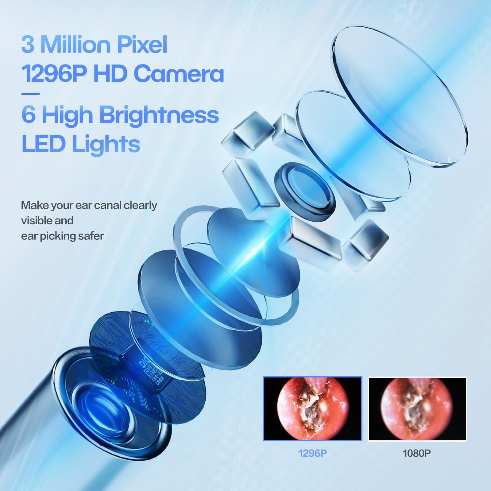 Wireless Ear Wax Remover Set, 1296P Camera HD Ear Endoscope Spoon Pick Tools.