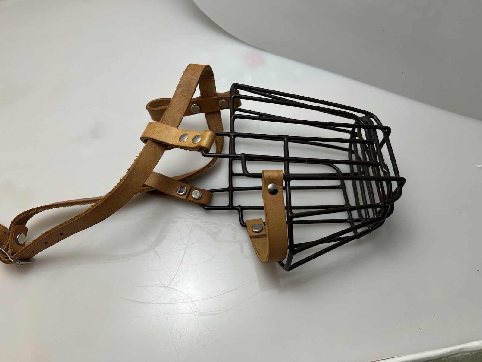 German Shepherd Dog Muzzle Metal Basket M-L Dogs Adjustable Metal  Leather