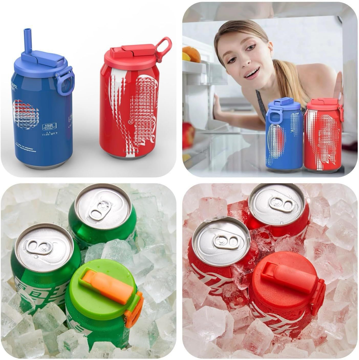 4-Pack Reusable Soda Can Lids with Silicone Straws Beverage,Sealed and leak-proo
