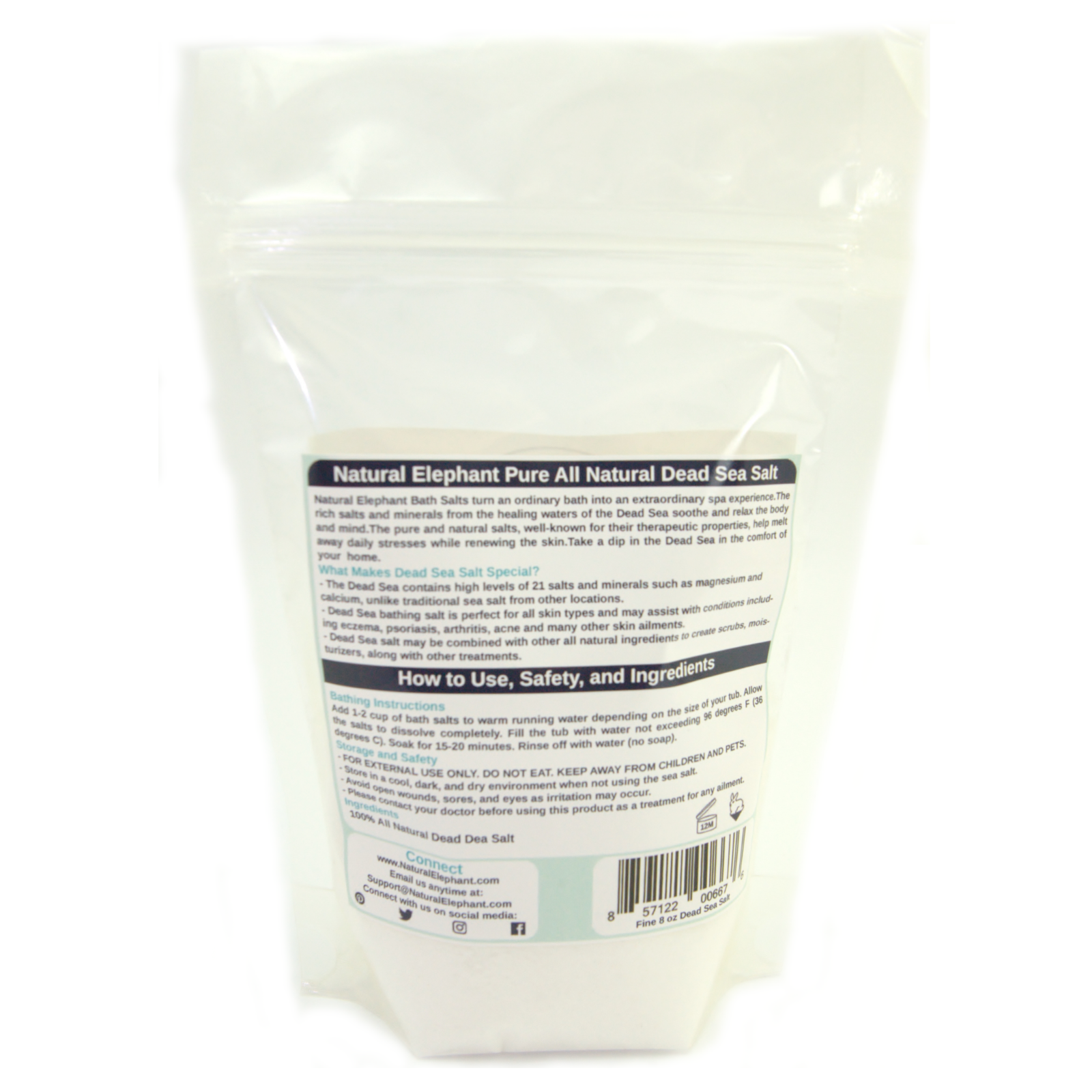 Natural Elephant Dead Sea Salt 100% Pure 1 lb, 2 lb, 5 lb, 10 lb Bag Fine Grain