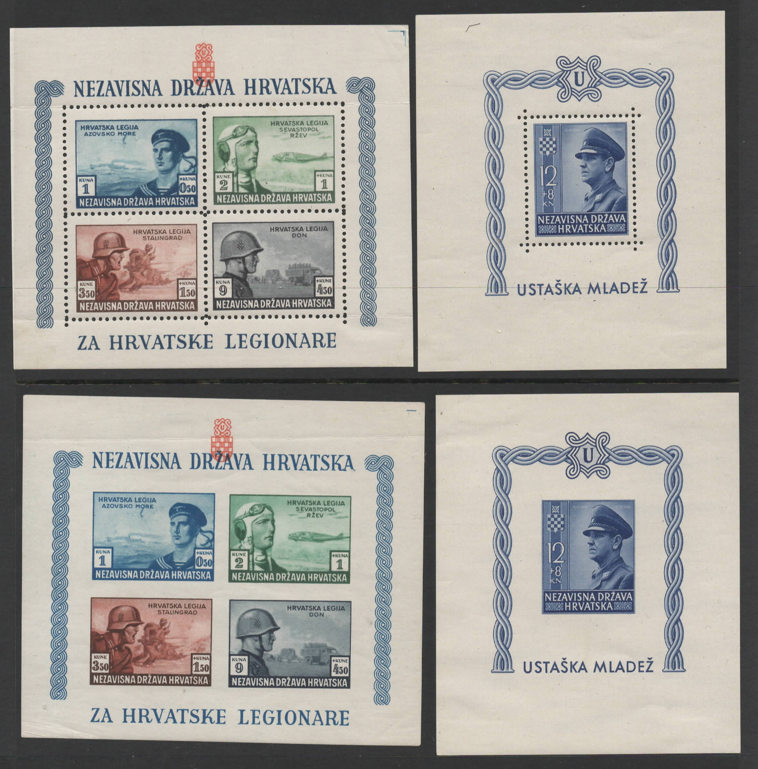 1943 Croatia Scott B31 & B37 perf & Imperf CV $60