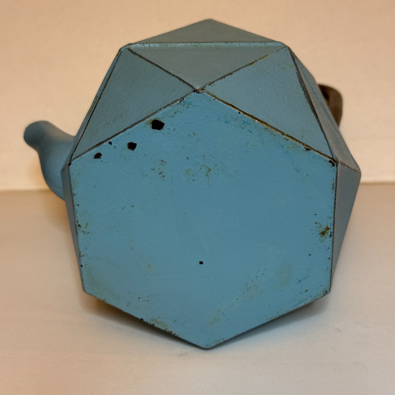 Japanese Tetsubin Cast Iron Blue Diamond Geometric Tea Kettle Stovetop w Infuser