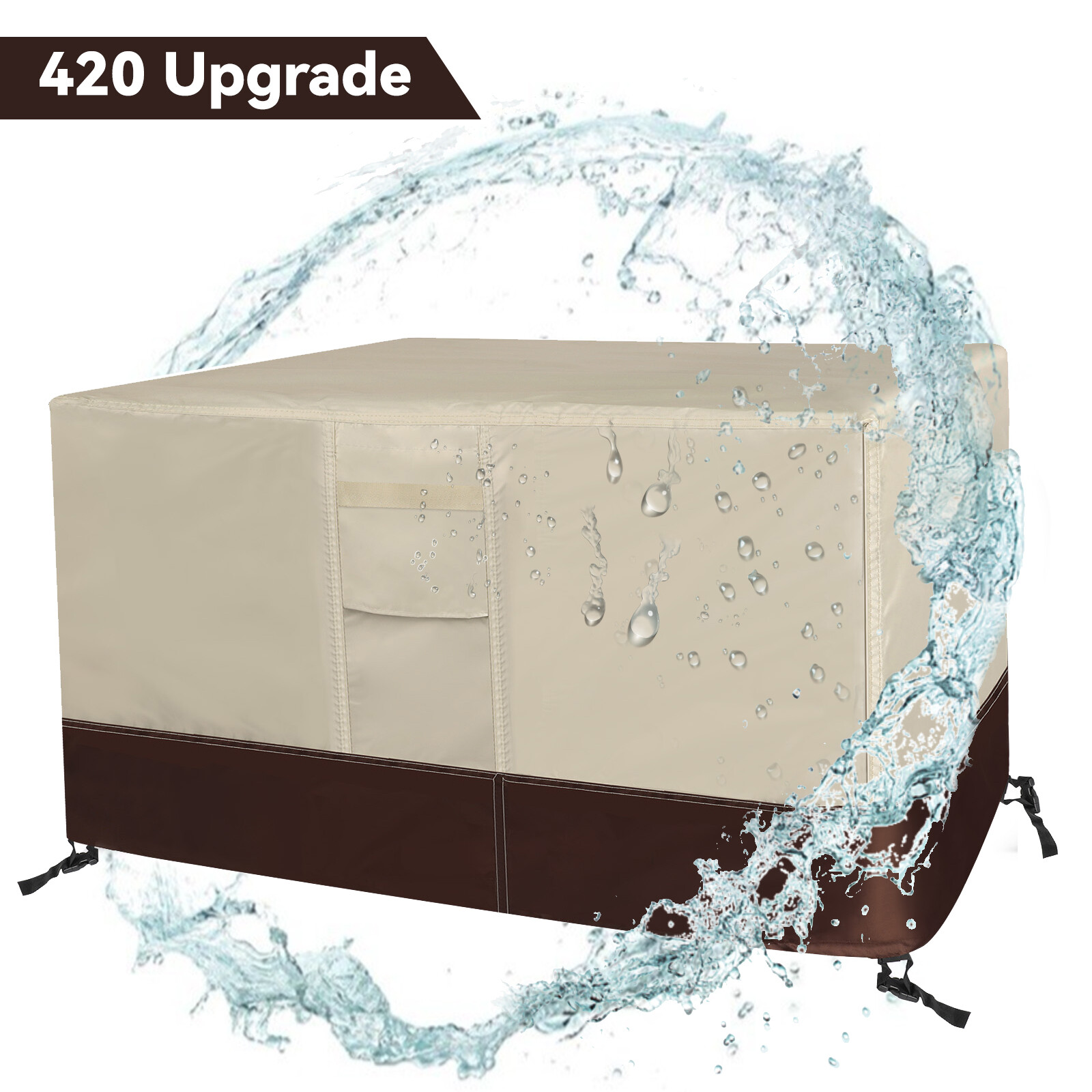 420D Waterproof Patio Furniture Cover w/ Buckle Anti-UV Outdoor Table Protector