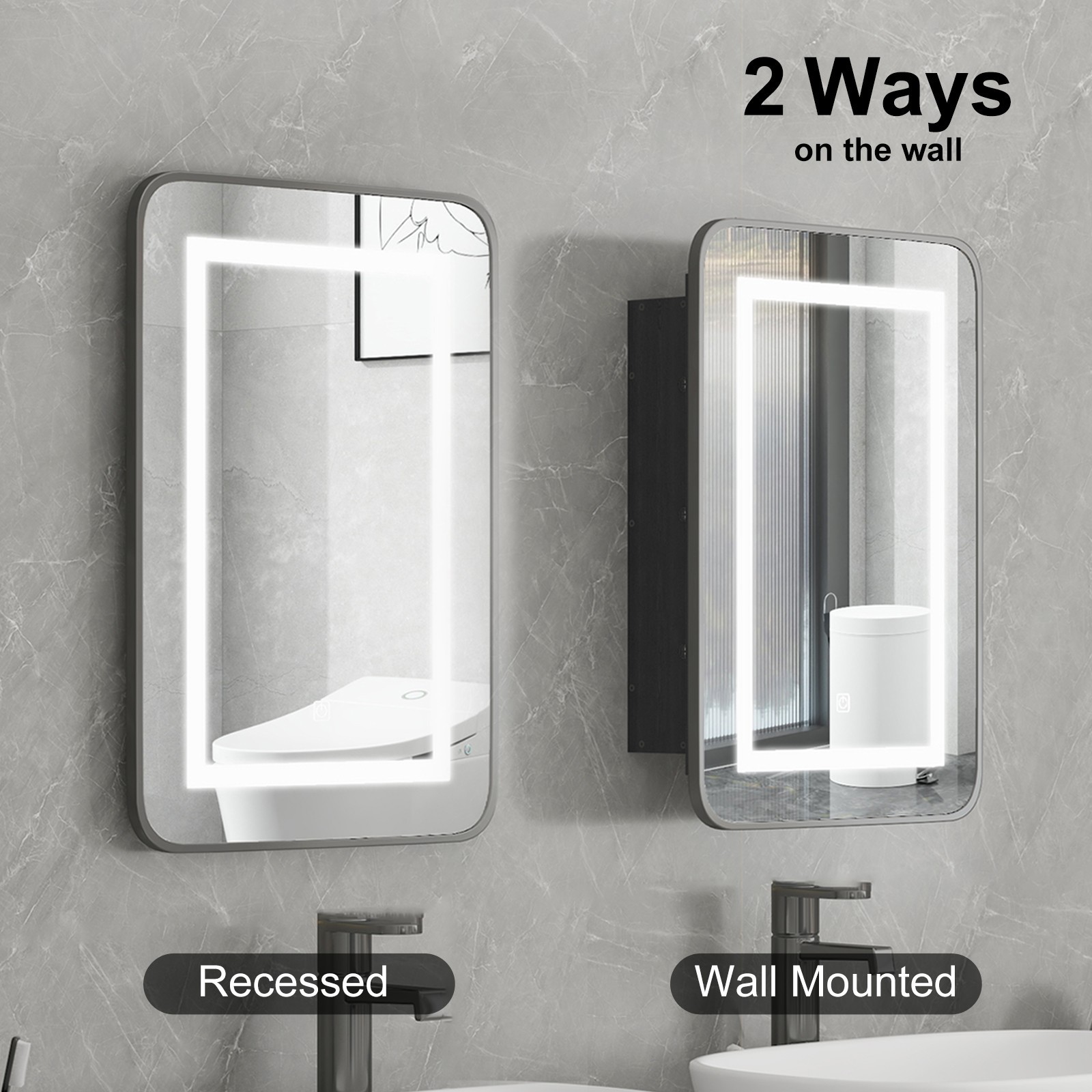 Bathroom Lighted Medicine Cabinet Recessed 3-Color LED Medicine Cabinet Mirror