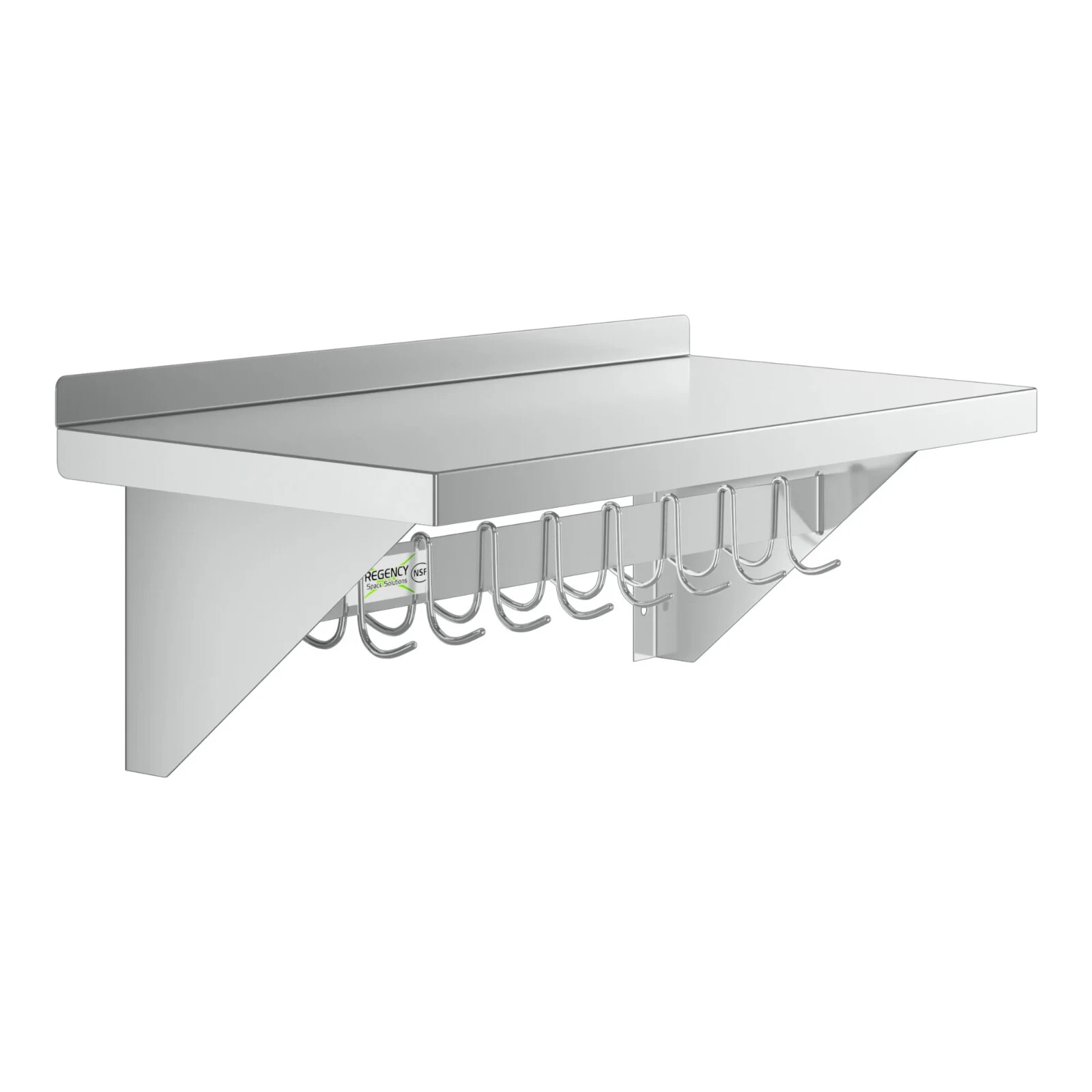 Regency 15" x 36" Stainless Steel Wall Hanging Pot Pan Rack Kitchen Shelf Hook