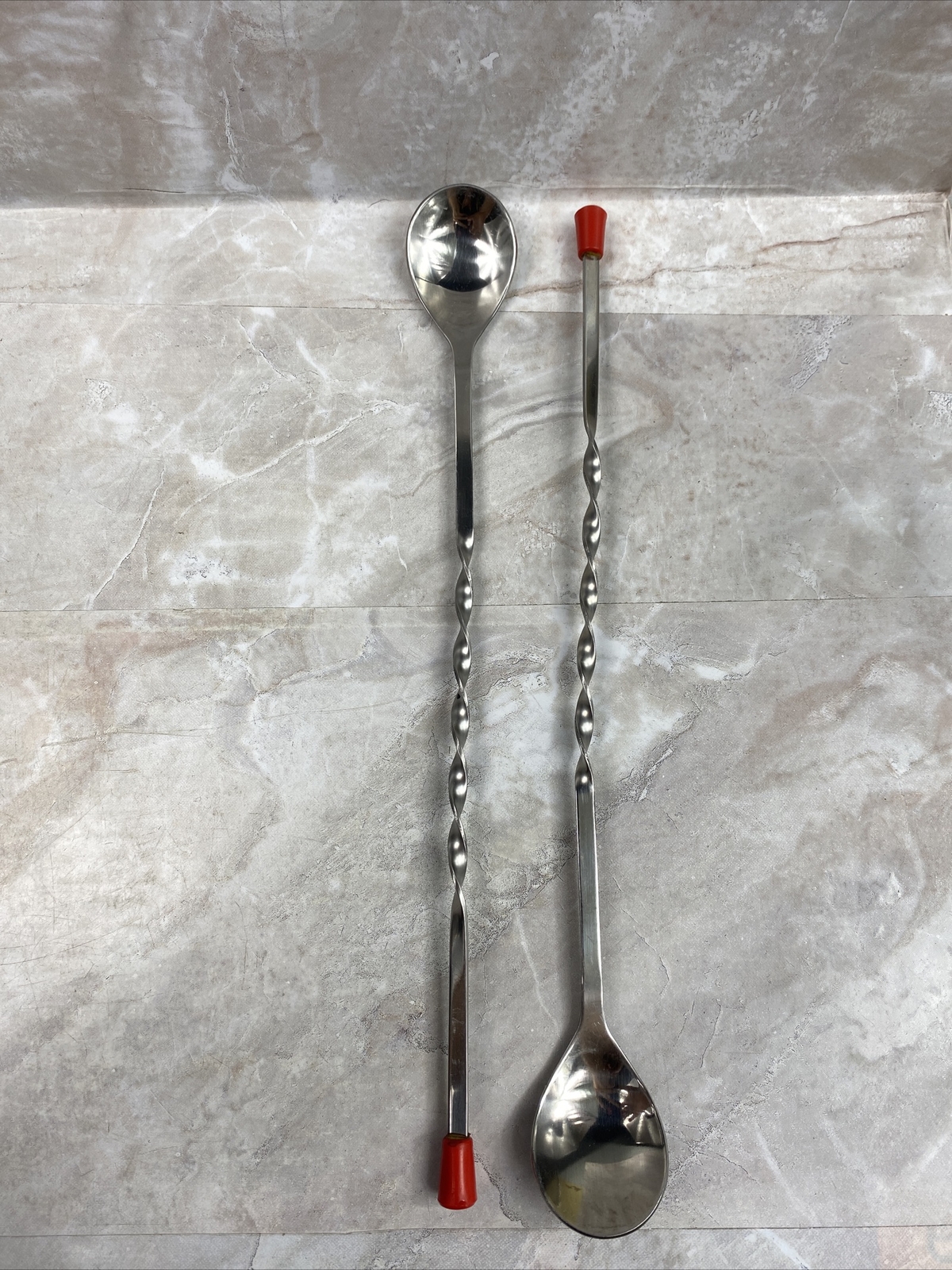 12” Stainless Red End Bar Spoon Twisted Handle Cocktail Stirrer Lot of 2