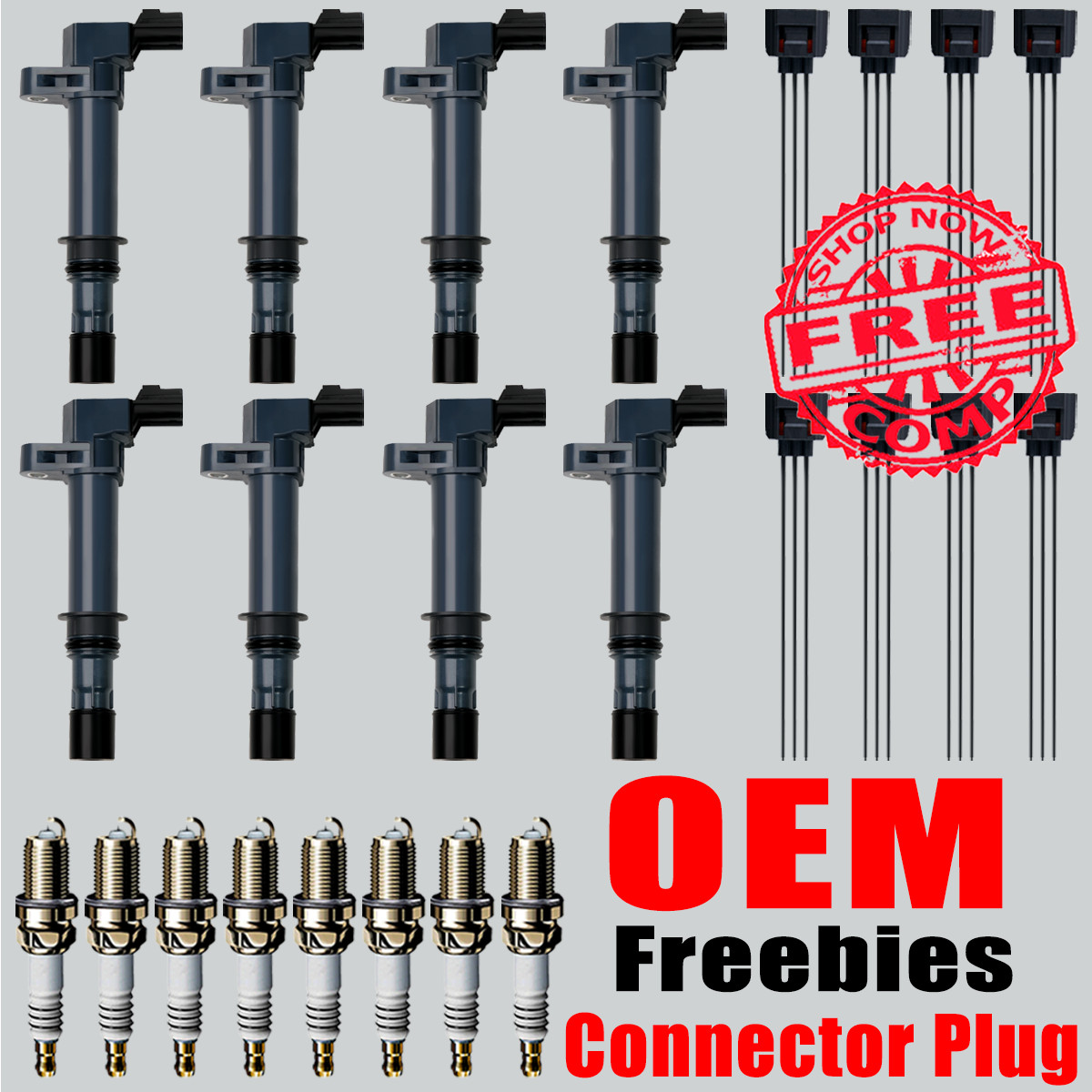 8X OEM Ignition Coil & Spark Plugs & w/plugs For Dodge Ram 1500 Jeep 4.7L UF270