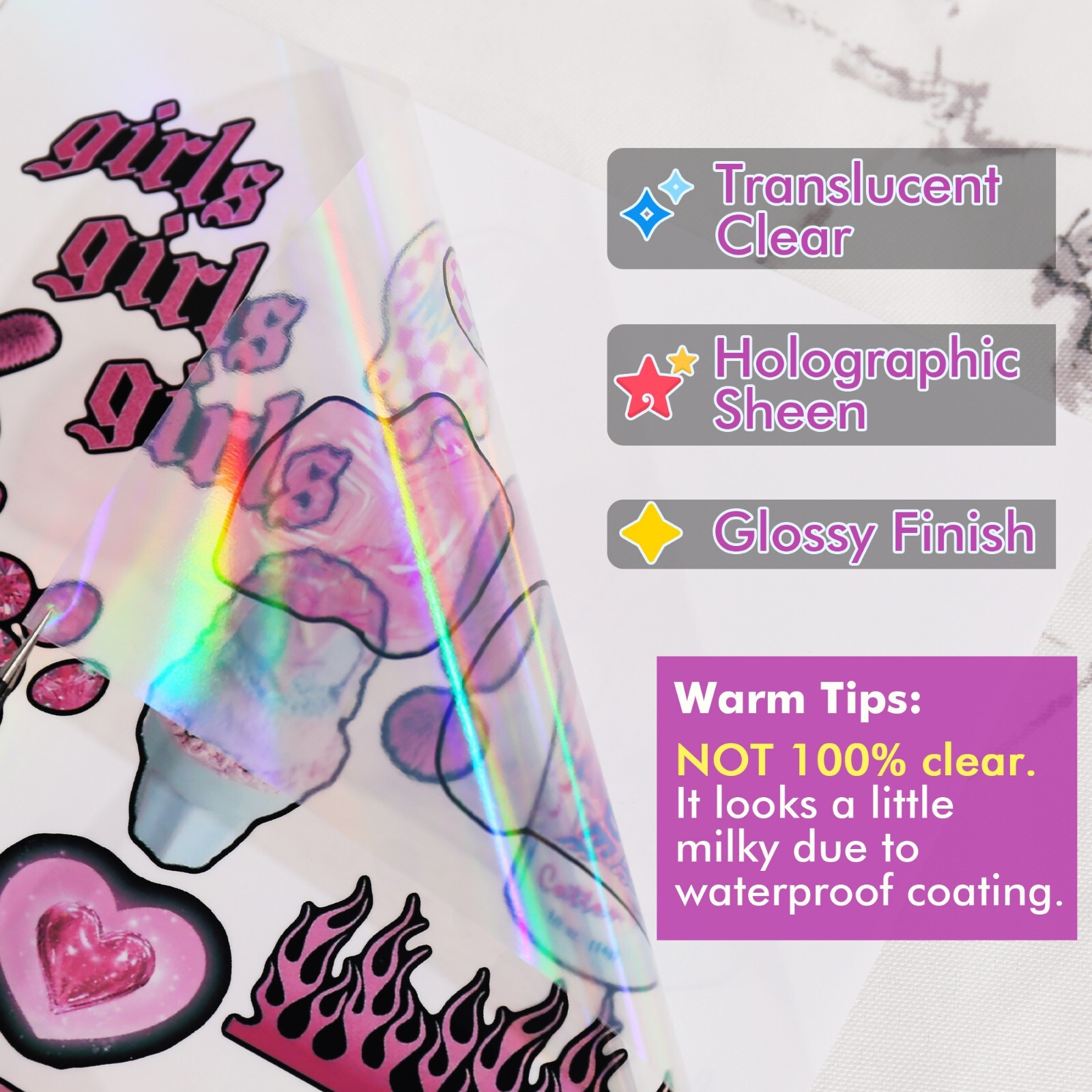 Koala Clear Rainbow Holographic Sticker Paper for Inkjet +Laser Printers 8.5x11