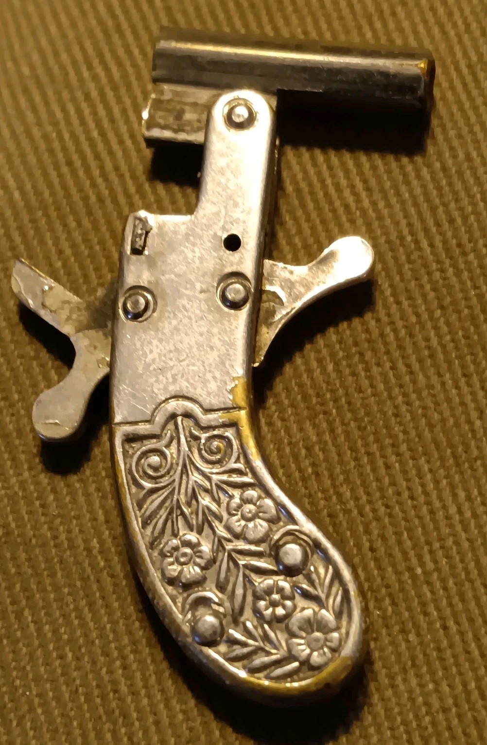 TINY MICRO ENGRAVED PIN FIRED MINI ( AUSTRIAN??) CAP GUN. FREE SHIPPING