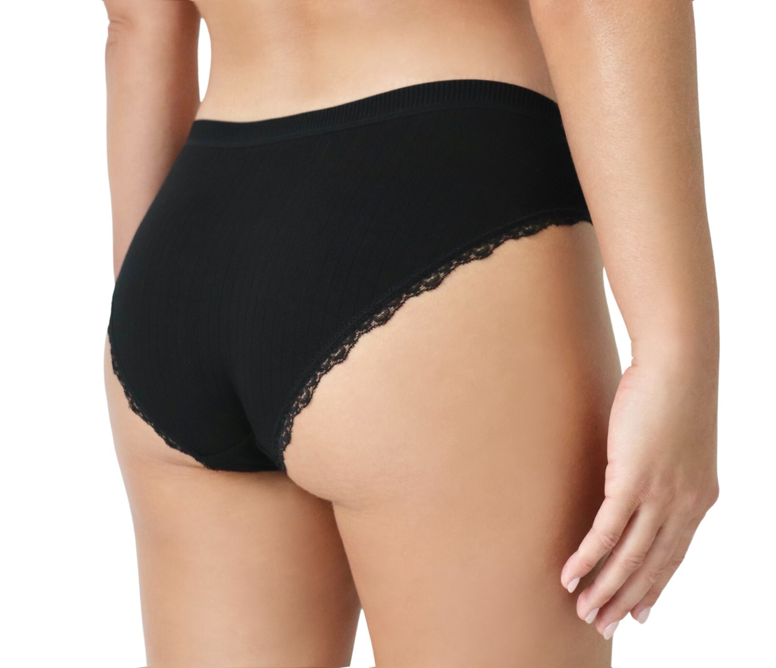 Nabtos Ribbed Cotton Bikini Panties Women Underwear Lace Trim Low Rise Pack 6