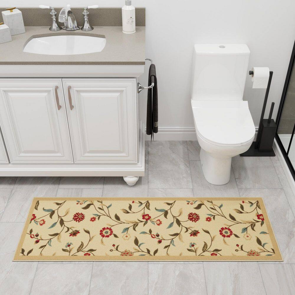 Ottohome Collection Non-Slip Rubberback Floral Leaves 2X5 Indoor Runner Rug, 1 F