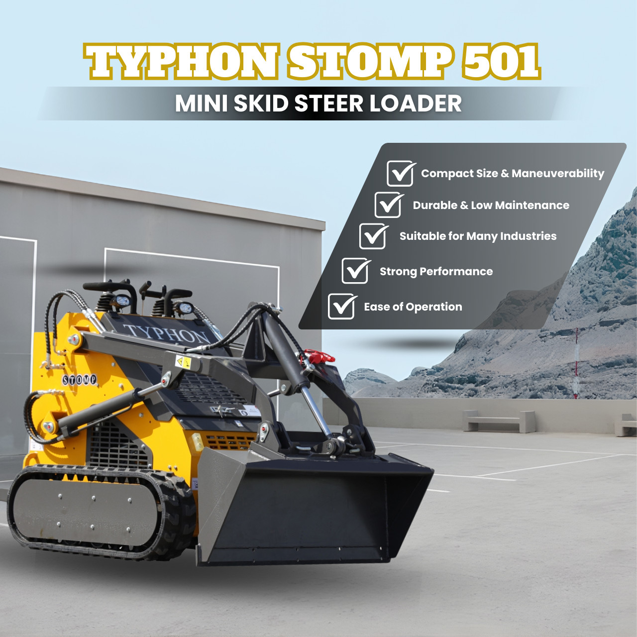 Free Shipping Mini Skid Steer Loader TYPHON STOMP 501 Compact Track 23.5 HP Gas