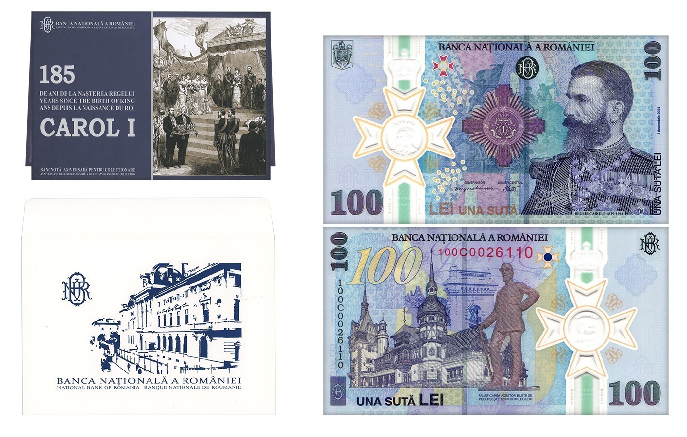 Romania 100 Lei, 2024, P-127, UNC Commemorative Polymer, w/ Folder and Envelope