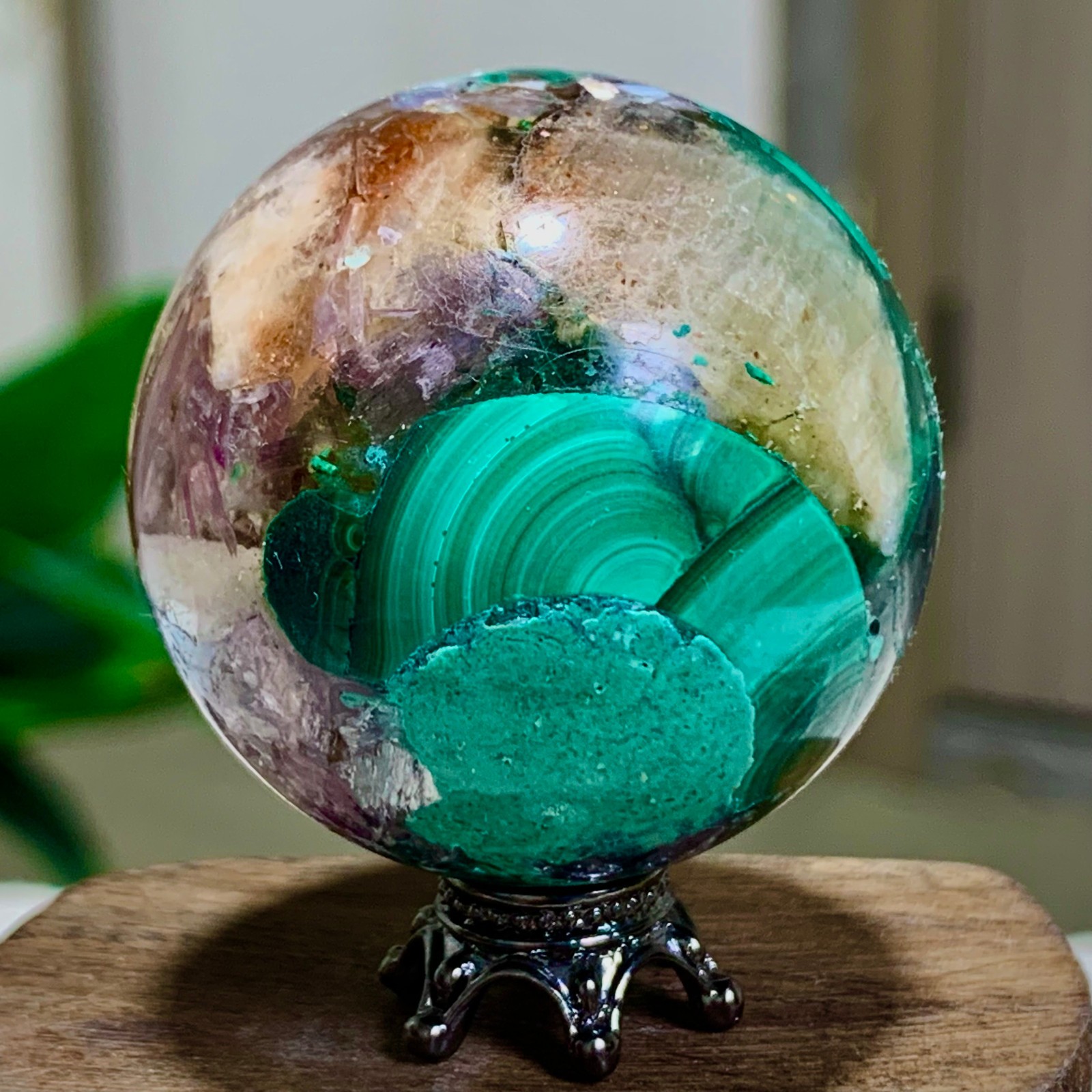 79G Newly discovered rare malachite purple mica symbiotic sphere restoration