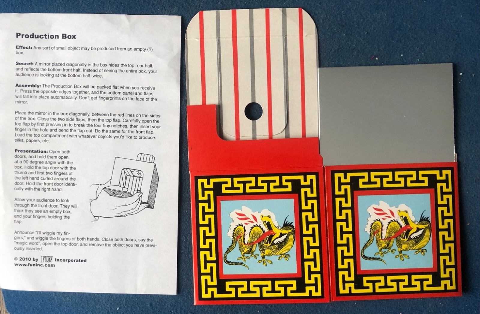 Magic Trick Mirror Production Box, Fun Inc. 2010 With Instructions & Silk!