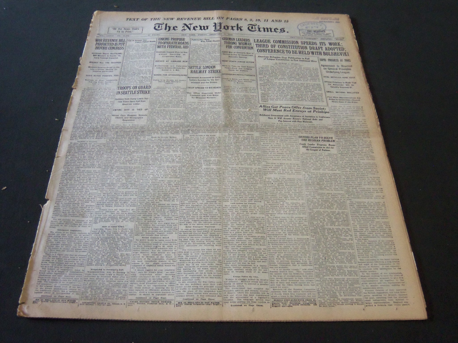1919 FEBRUARY 7 NEW YORK TIMES - LEAGUE COMMISSION SPEEDS ITS WORK - NT 6199