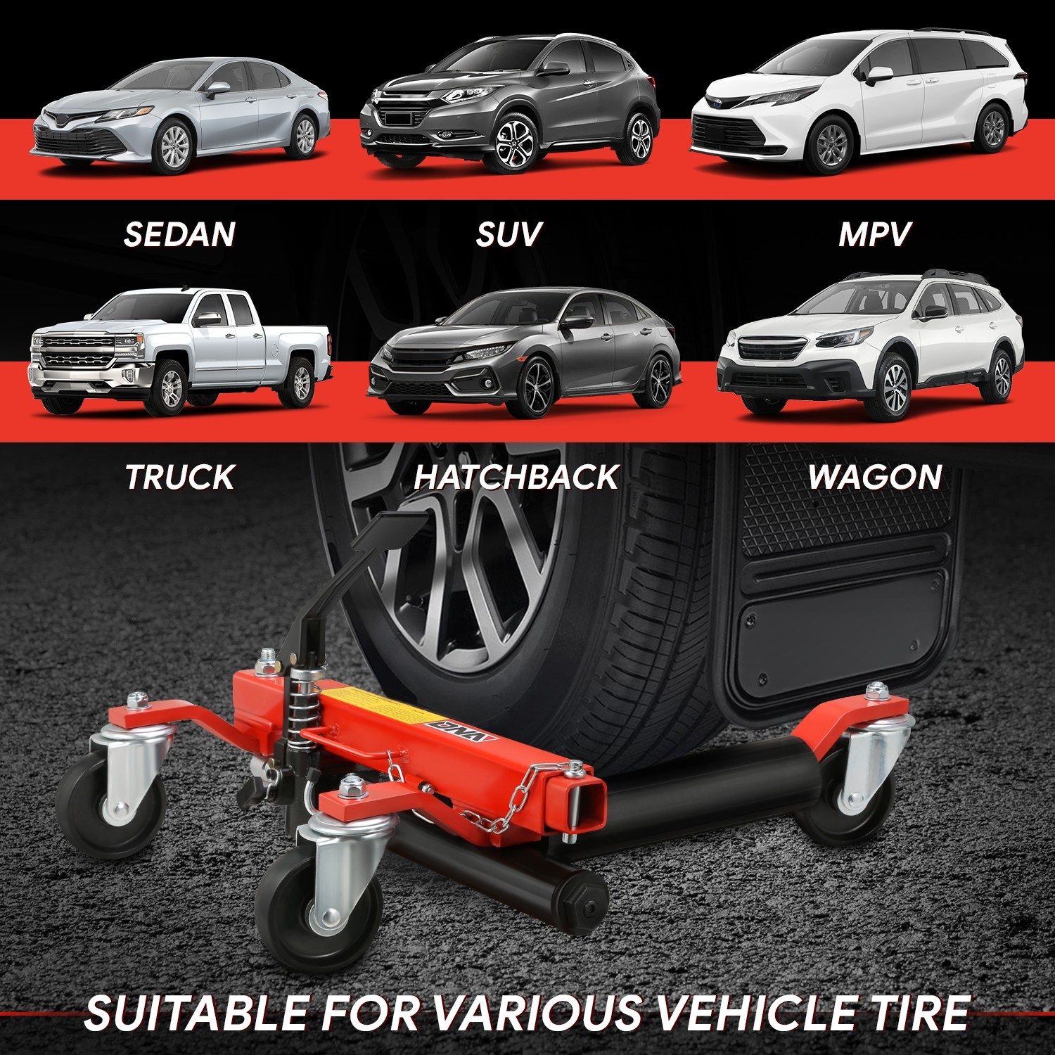 1500 lbs 12'' Car Wheel Tire Dolly Hydraulic Jack Set w/ Ratchet Foot Pedal 2Pcs