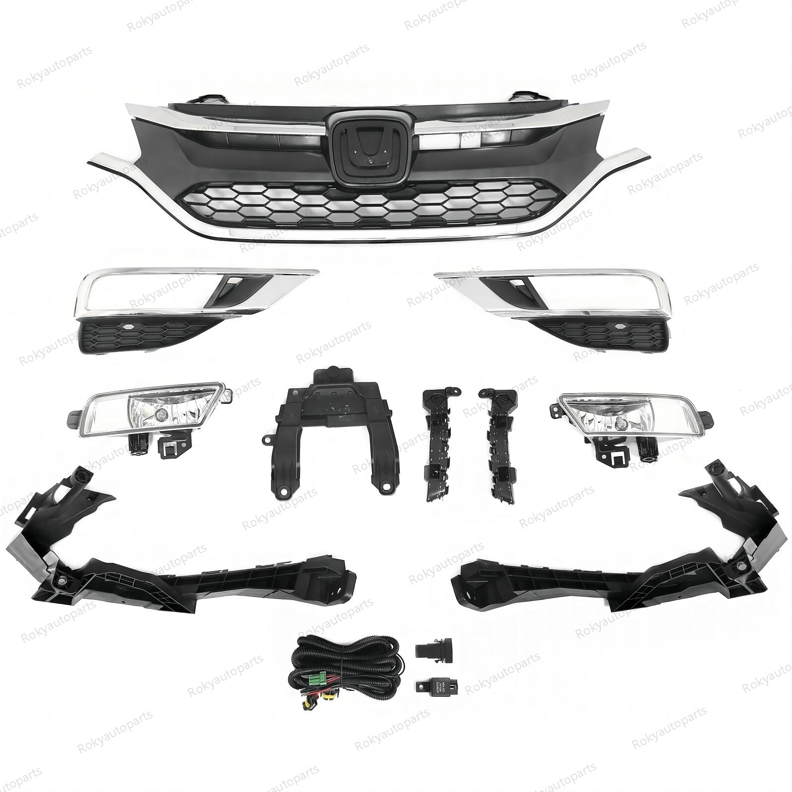 11PCS For CR-V 2015-2016 Upper Lower Chrome Grille Fog lights Headlight Brackets