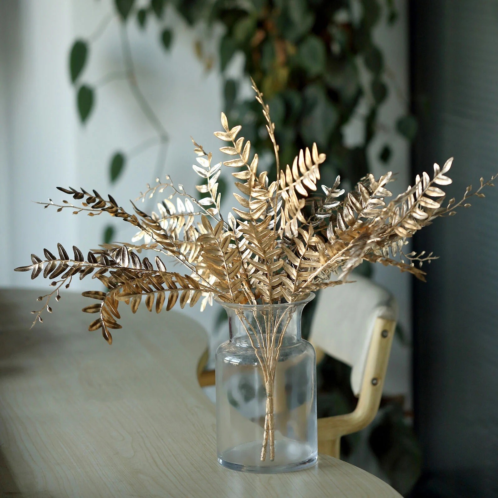 GOLD 2 Metallic 21" Artificial Fern LEAF Branches Faux Foliage Stems Party Event