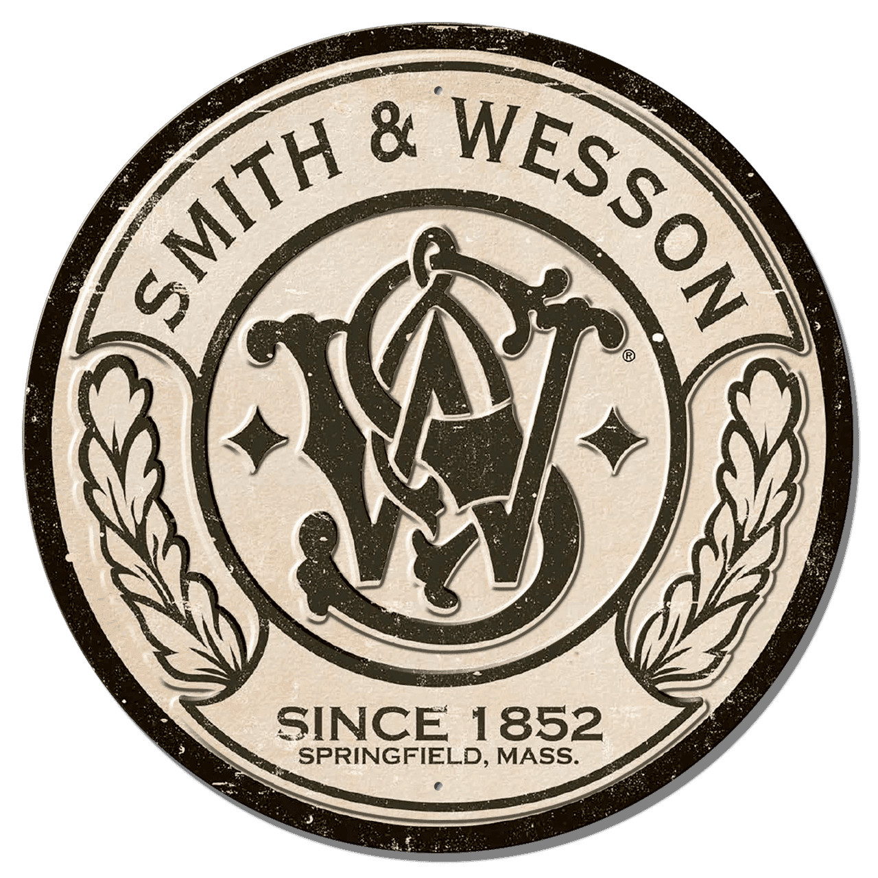 Smith & Wesson Round FULLY EMBOSSED Sign wall decor 11.75 " inch Made in USA