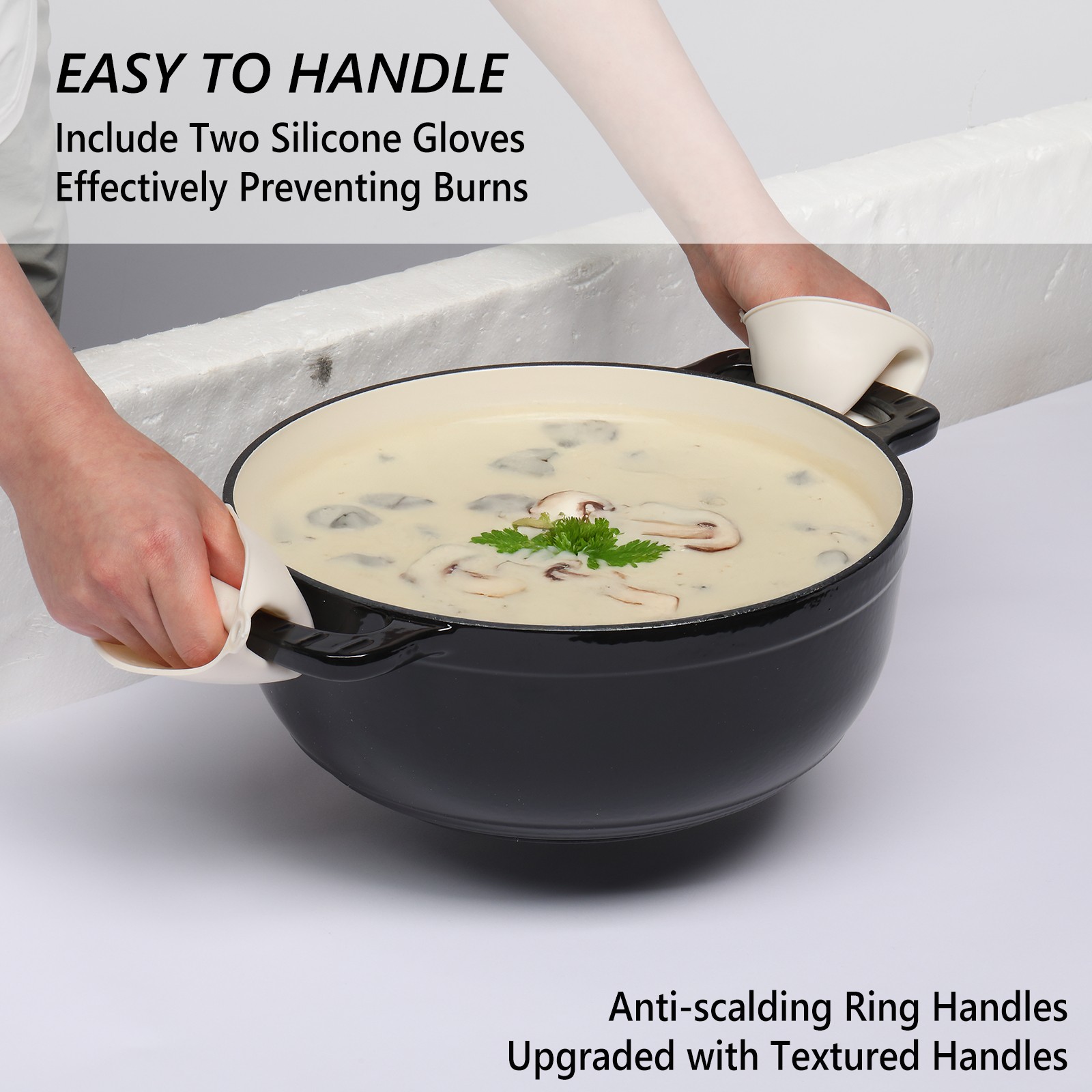 6QT Enameled Cast Iron Dutch Oven, Heavy Duty Dual Enamel Coating FDA Certified