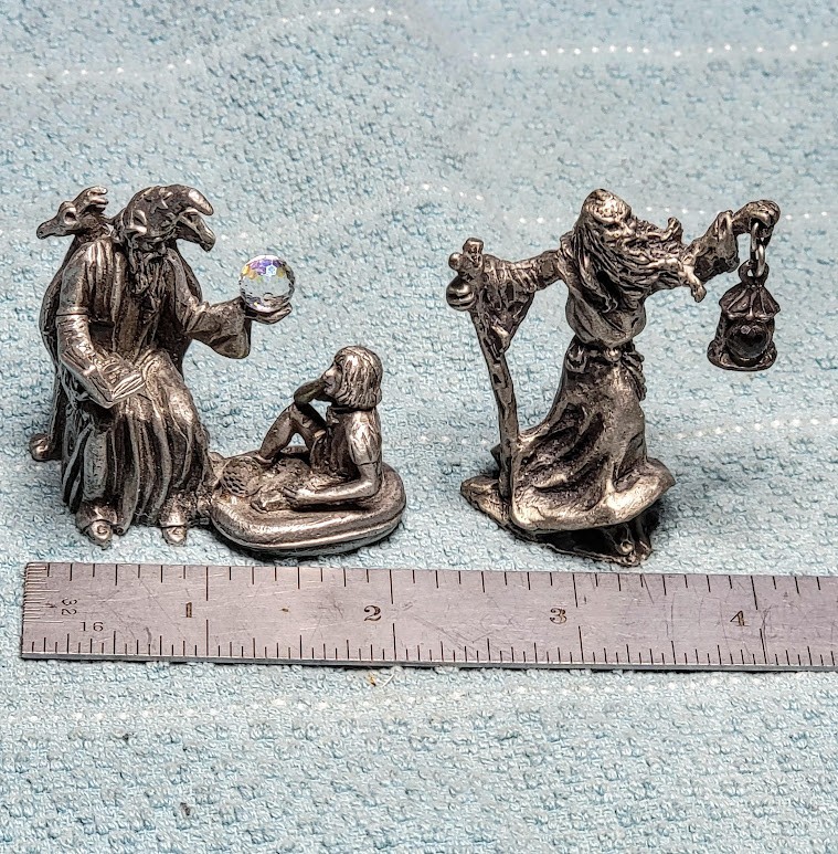 Gallo Pewter Wizard Teacher Apprentice 1986 & Sage guide with Lantern of Wisdom