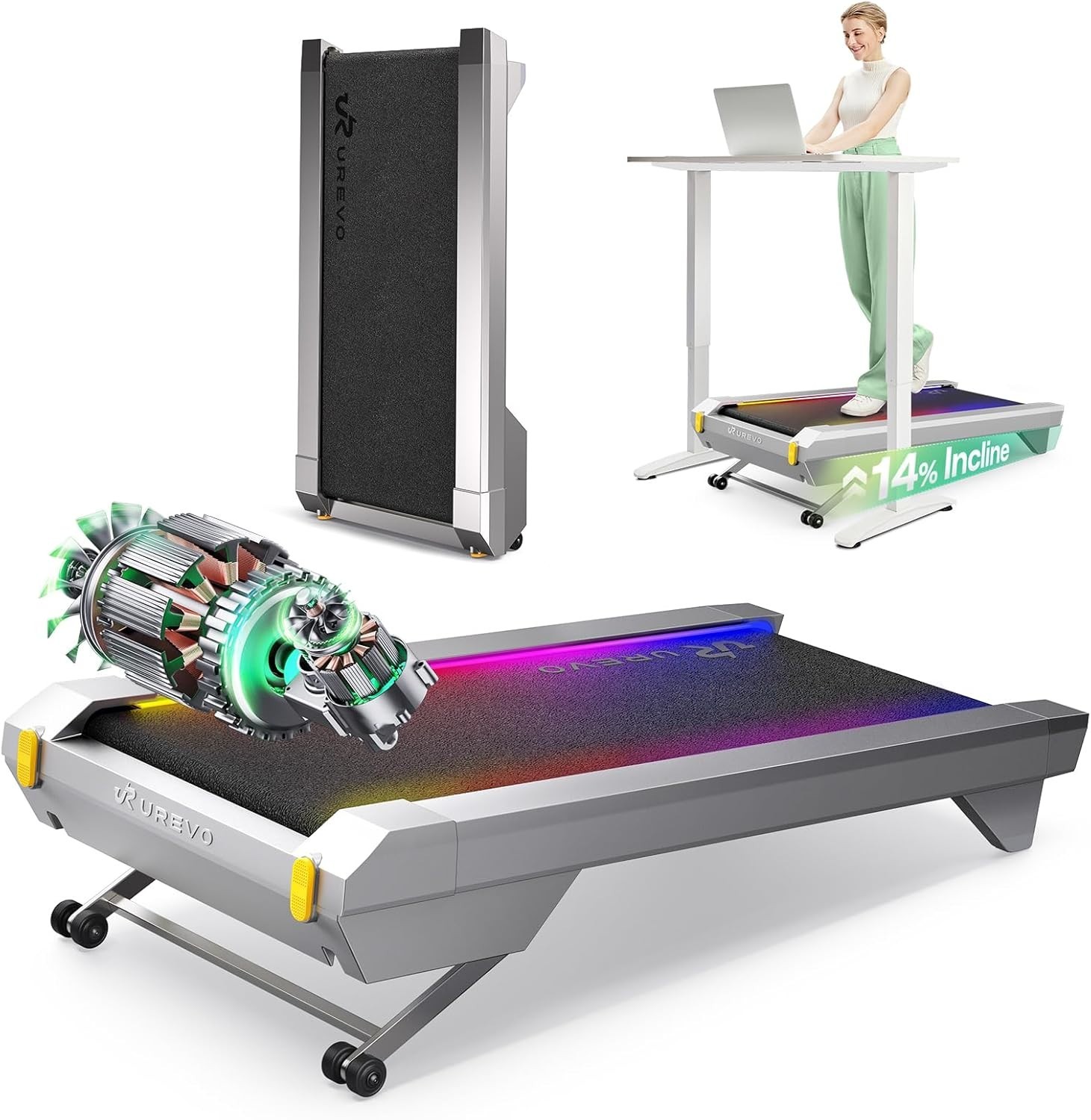 UREVO CyberPad Walking Pad 14% Incline Smart Treadmill Under Desk AI