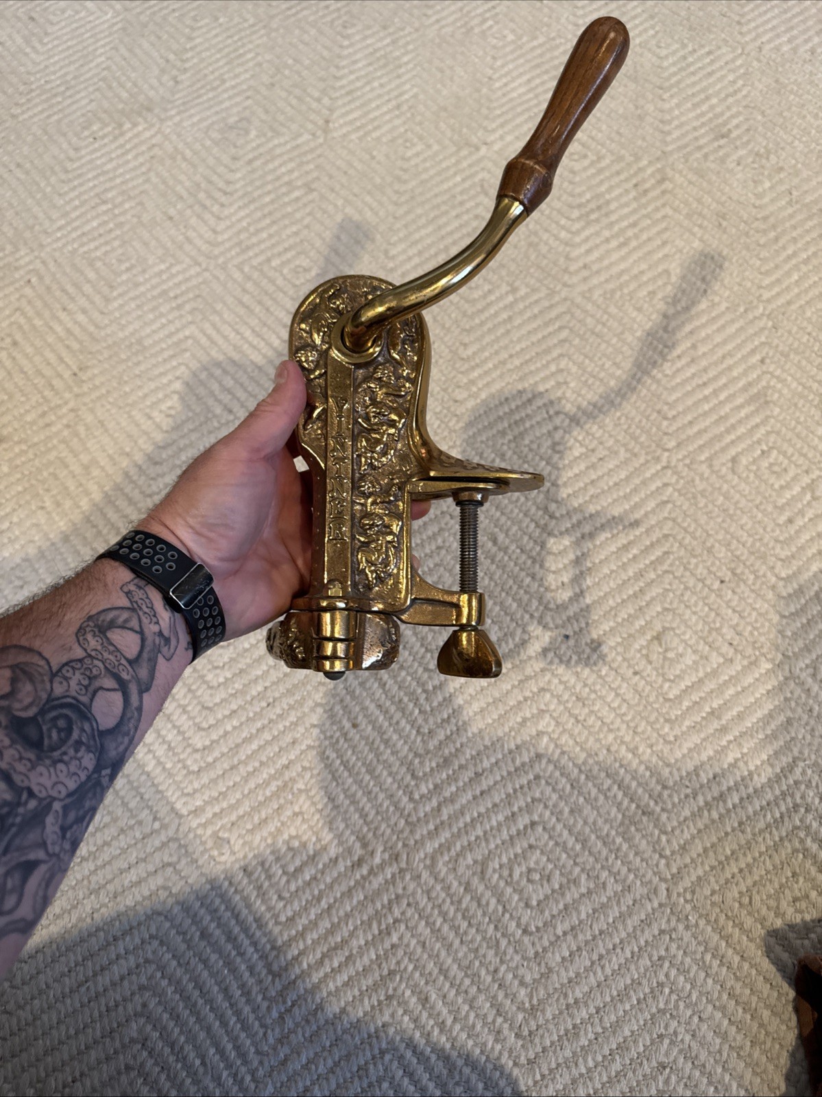 Antique French Bronze Vintner Wine Bottle Cork Corkscrew Cherubs EXCELLENT COND