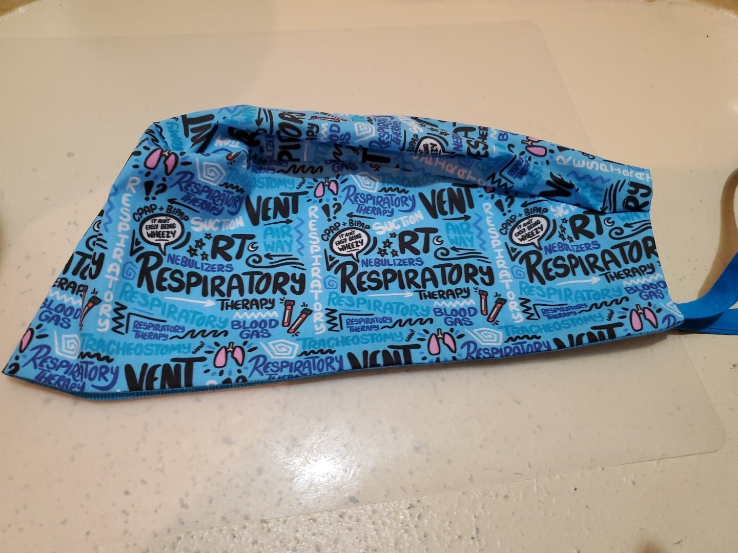 Respiratory Therapy Scribbles Men's Skull/Chemo Surgical Scrub Hat/Cap Handmade