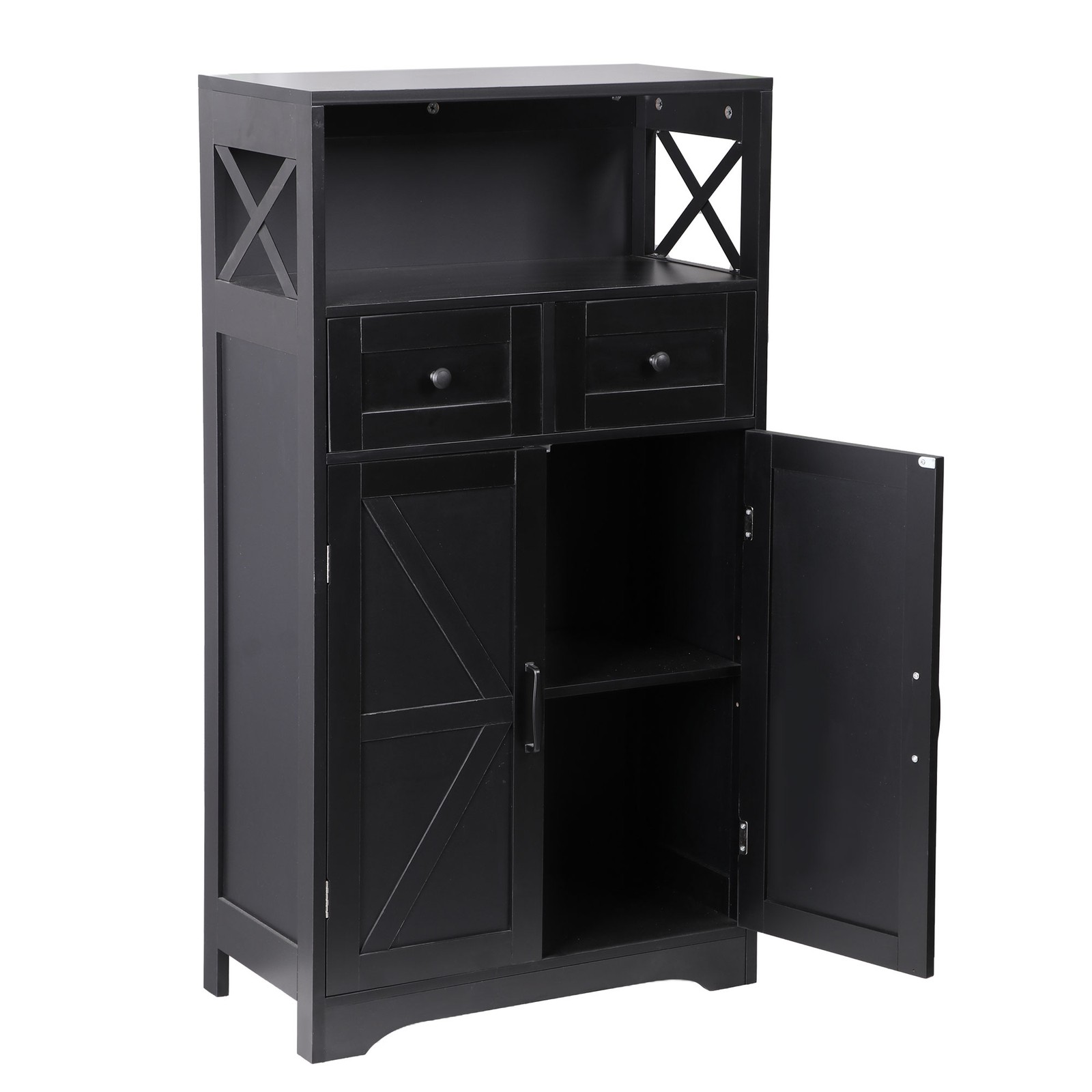 Black Storage Cabinet with Doors & Drawers Freestanding Kitchen Pantry Cabinet