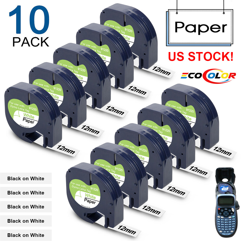 10PK Dymo Letratag Refill 91330 White Paper 12mm Label Tape 1/2 for Dymo LT-100H