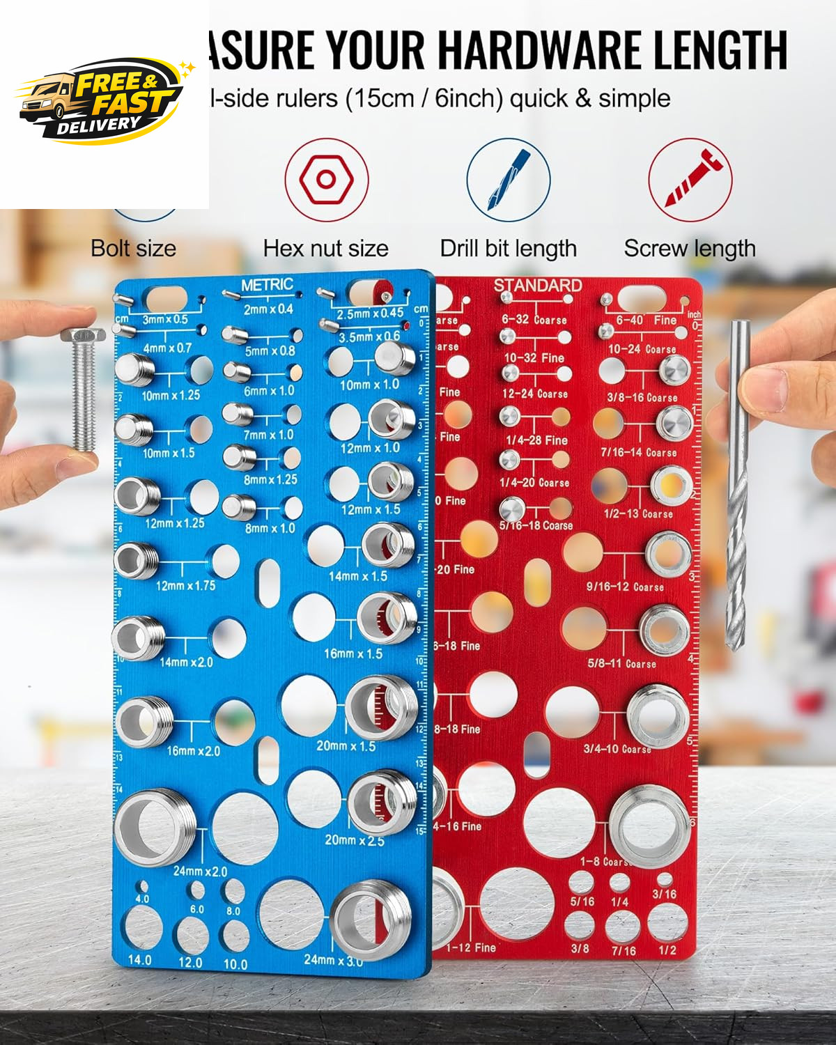 62 Pcs Nut and Bolt Thread Checker - 25 Standard + 25 Metric Thread Gauges |