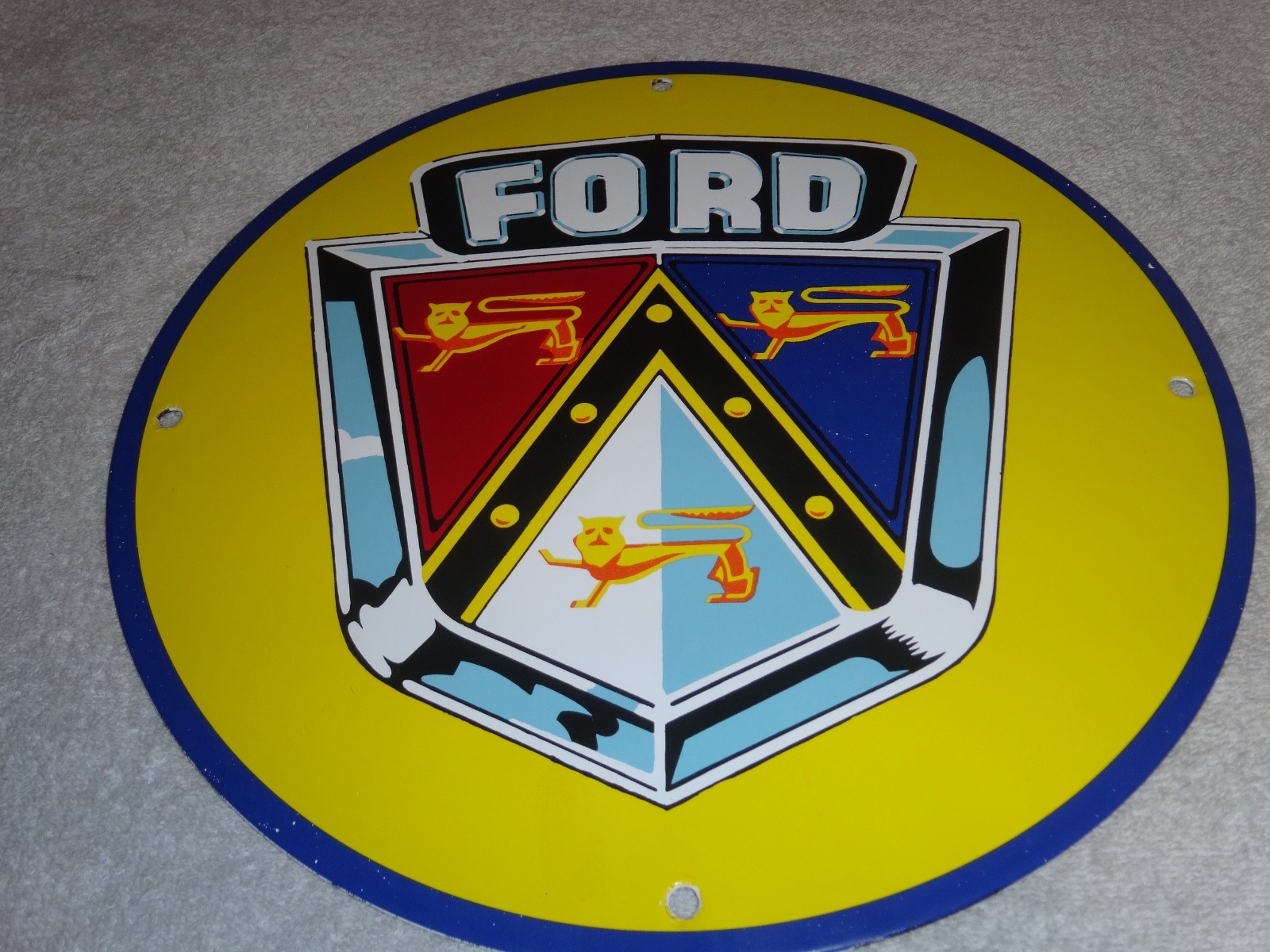 VINTAGE 11 3/4 in FORD AUTOMOBILE & TRUCK ADV. SIGN HEAVY METAL PORCELAIN #S 217