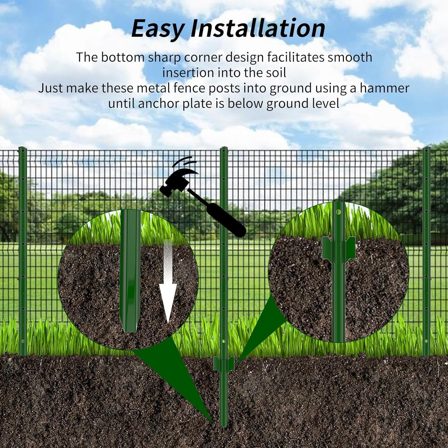 4-5-6-7 Feet Pack of 10 Heavy Duty Garden Metal Steel Fence Posts with U-Channel