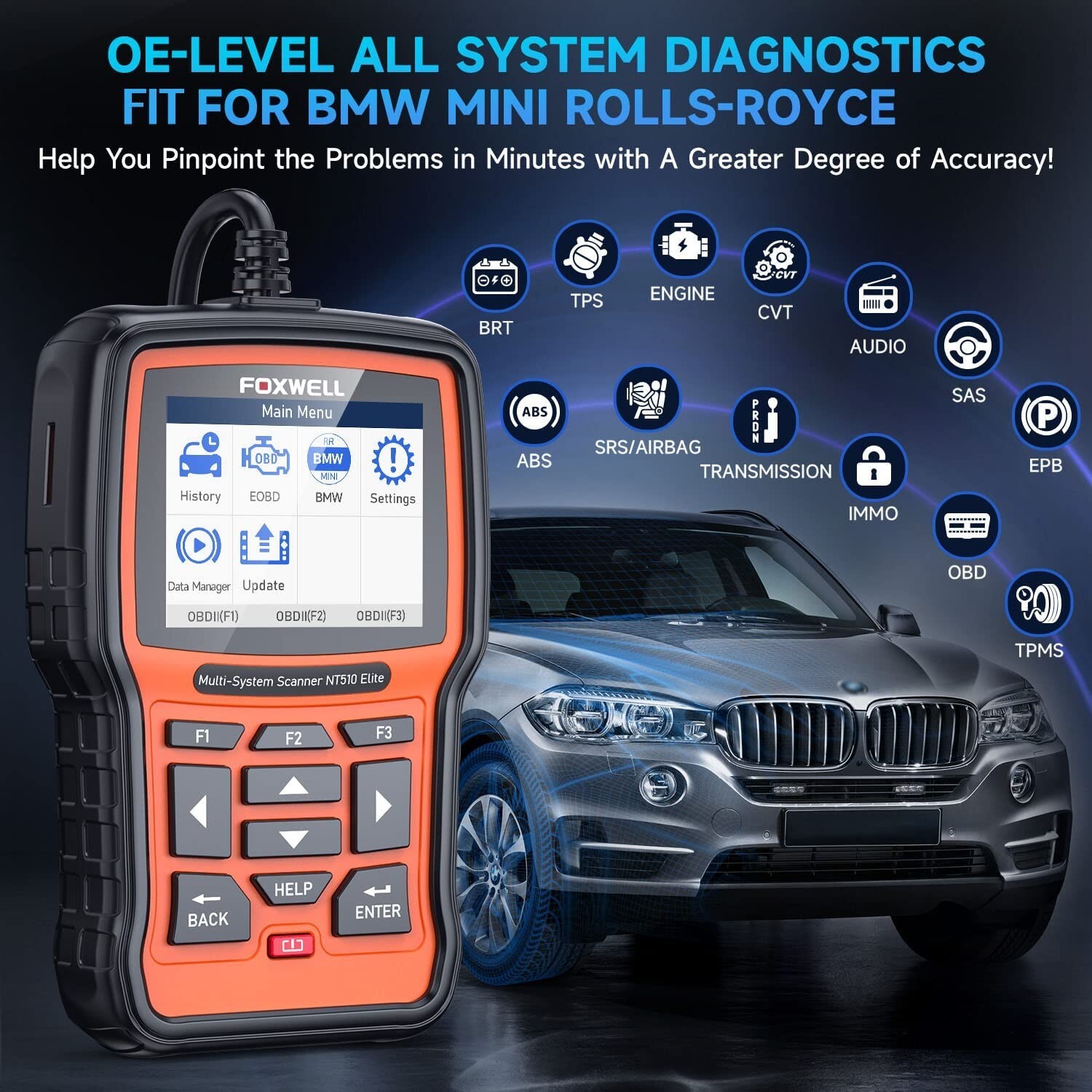 Foxwell NT510 Elite All System Fit For BMW OBD2 Scanner Bi-directional Scan Tool