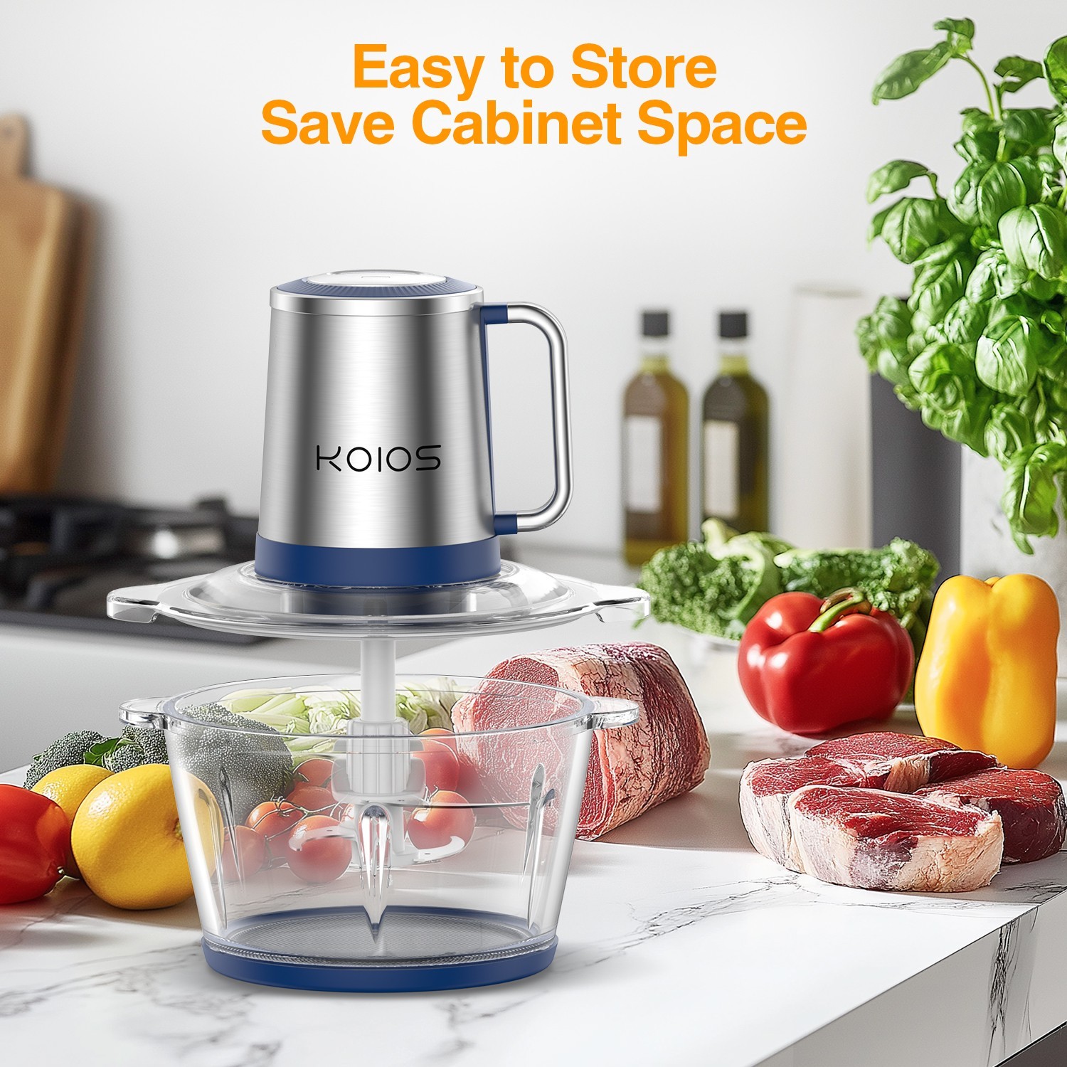 KOIOS Electric Food Processors Chopper w/8 Cup Glass Bowl Stainless Steel Blade