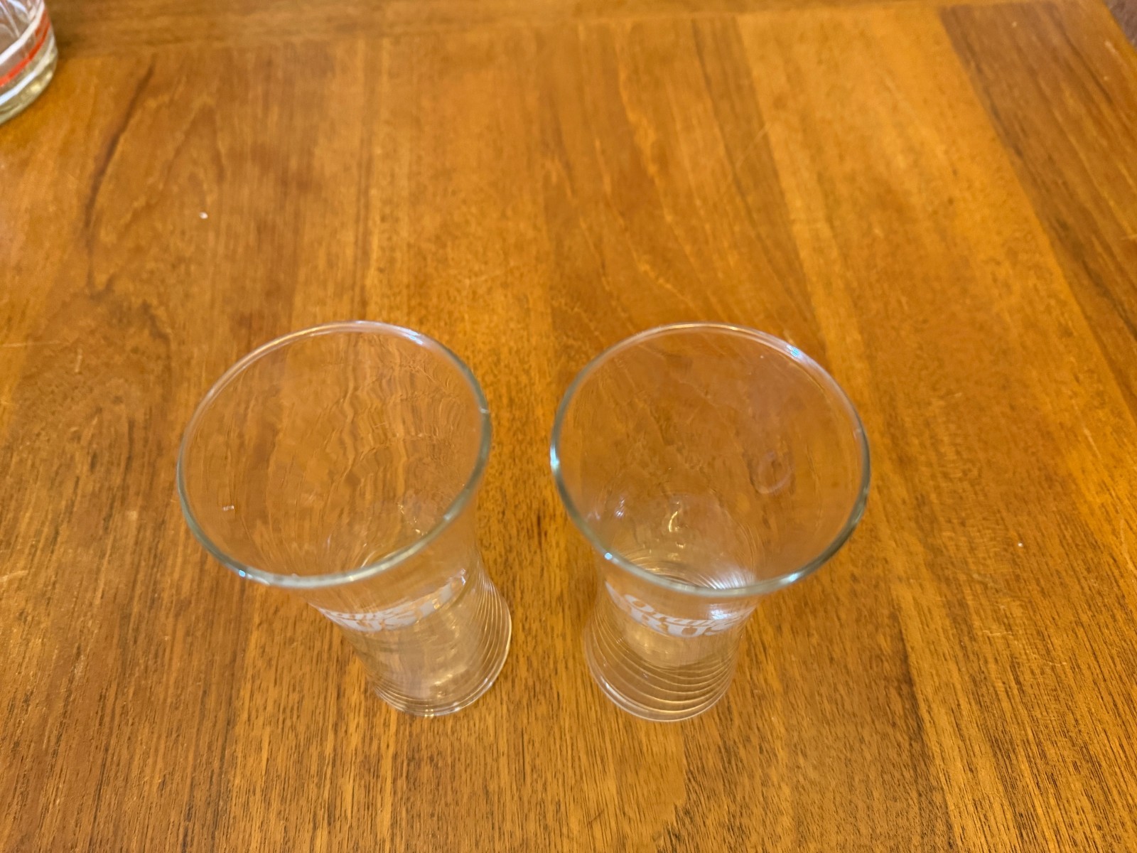 Two ORANGE-CRUSH 5 1/2 inch glasses soda pop late 1930's excellent condition