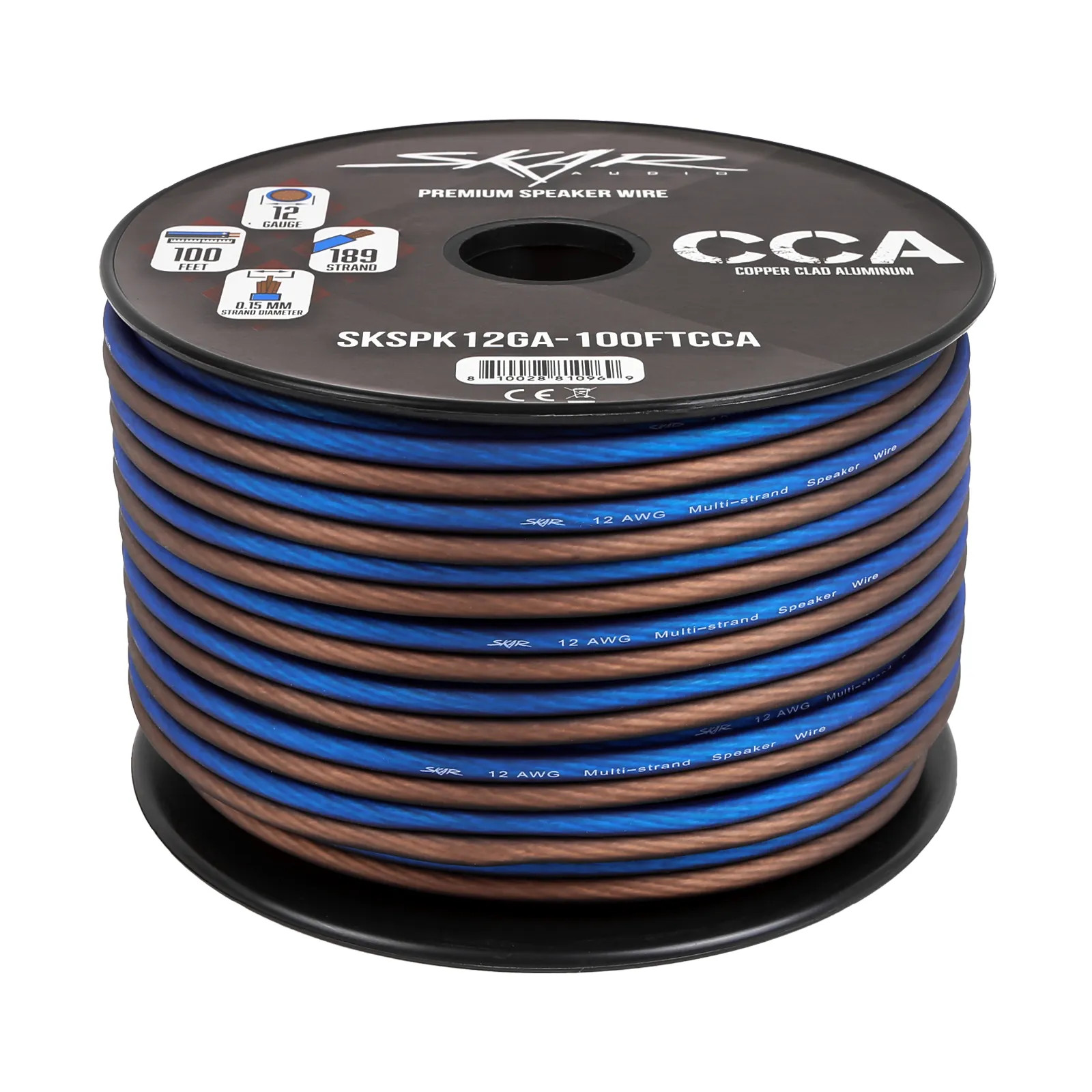 Skar Audio 12 Gauge CCA Car Audio Speaker Wire - 100 Feet (Matte Brown/Blue)